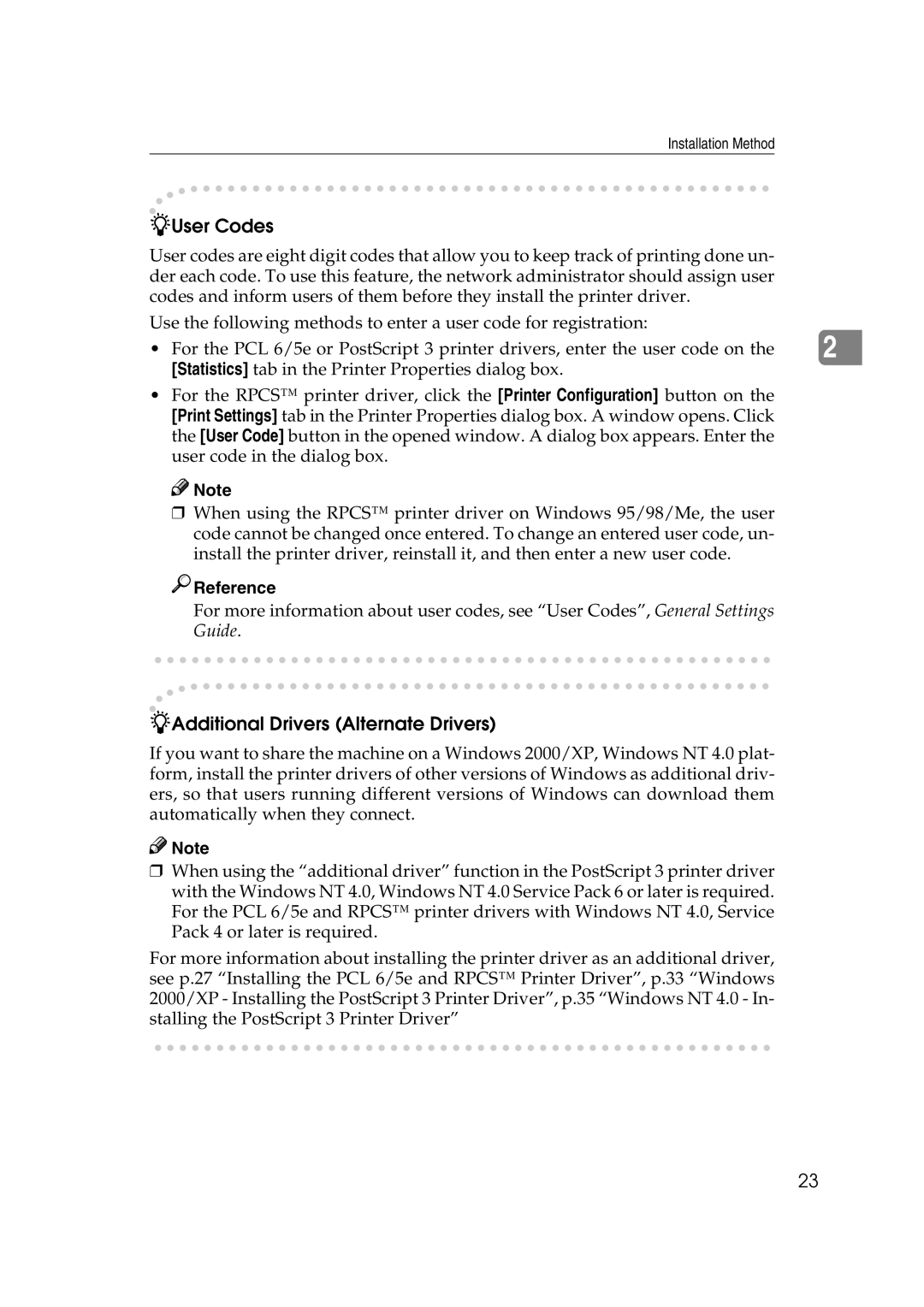 Xerox 1075 manual User Codes 