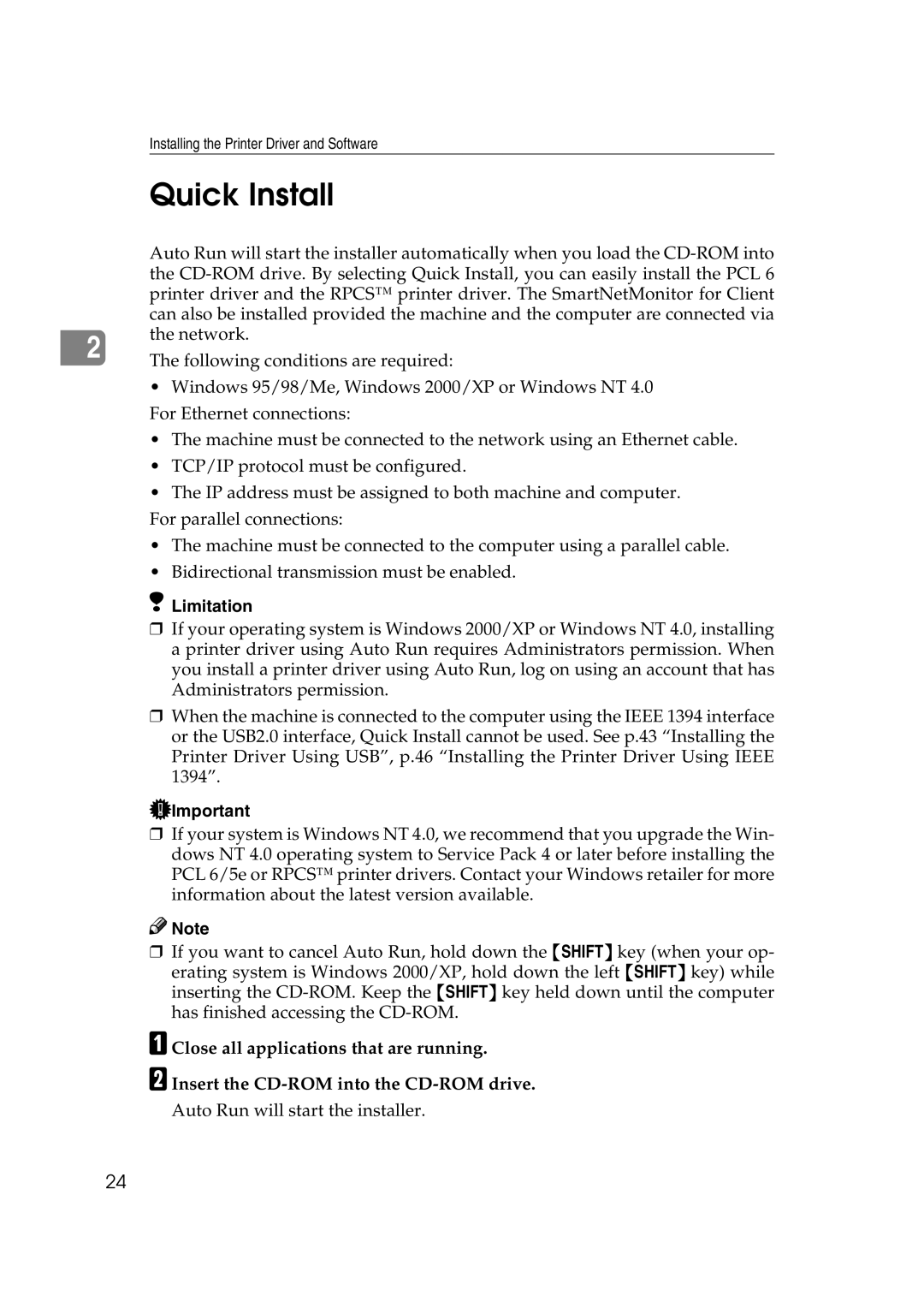 Xerox 1075 manual Quick Install, Limitation 