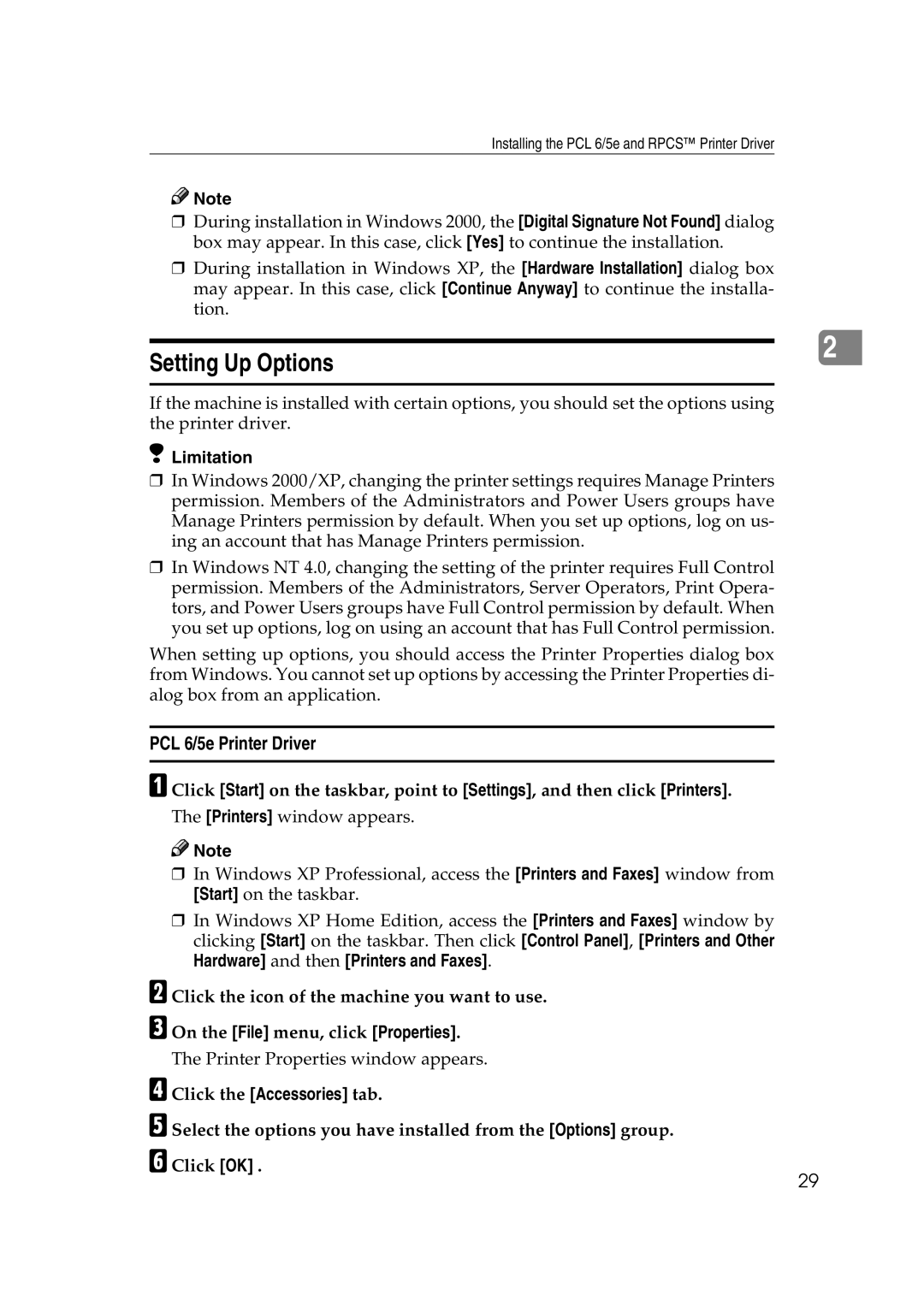 Xerox 1075 manual Setting Up Options, PCL 6/5e Printer Driver 