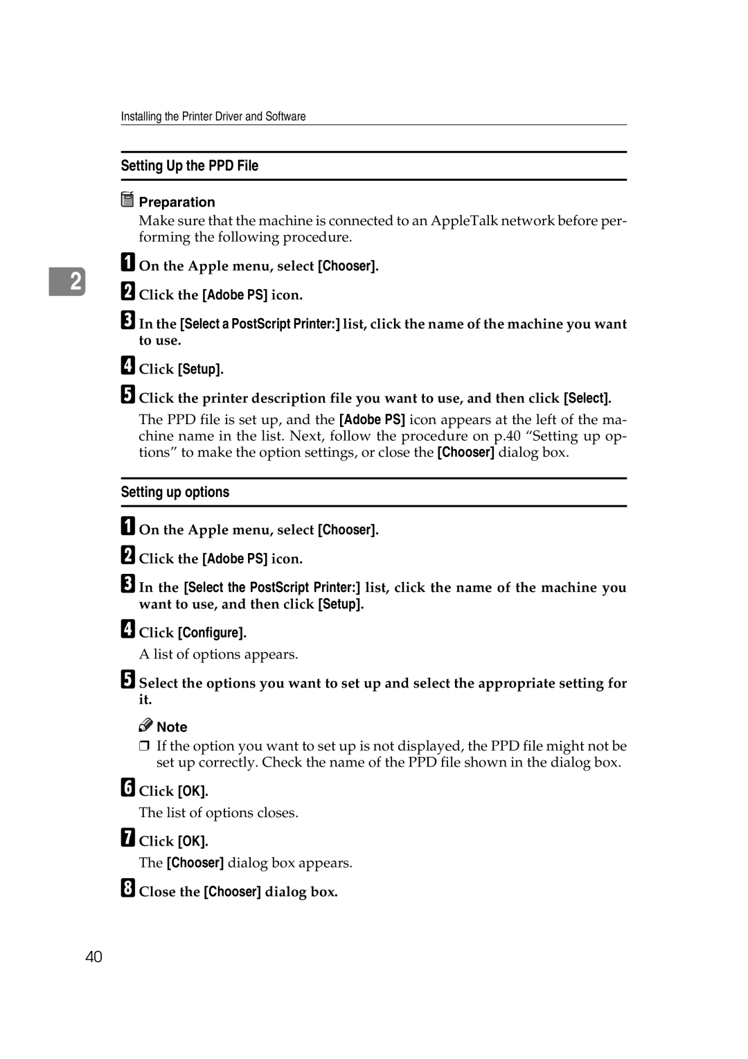 Xerox 1075 manual Setting Up the PPD File, Click Configure, Click OK, Close the Chooser dialog box 