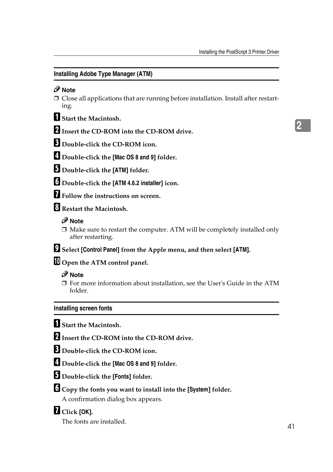 Xerox 1075 manual Installing Adobe Type Manager ATM, Installing screen fonts 