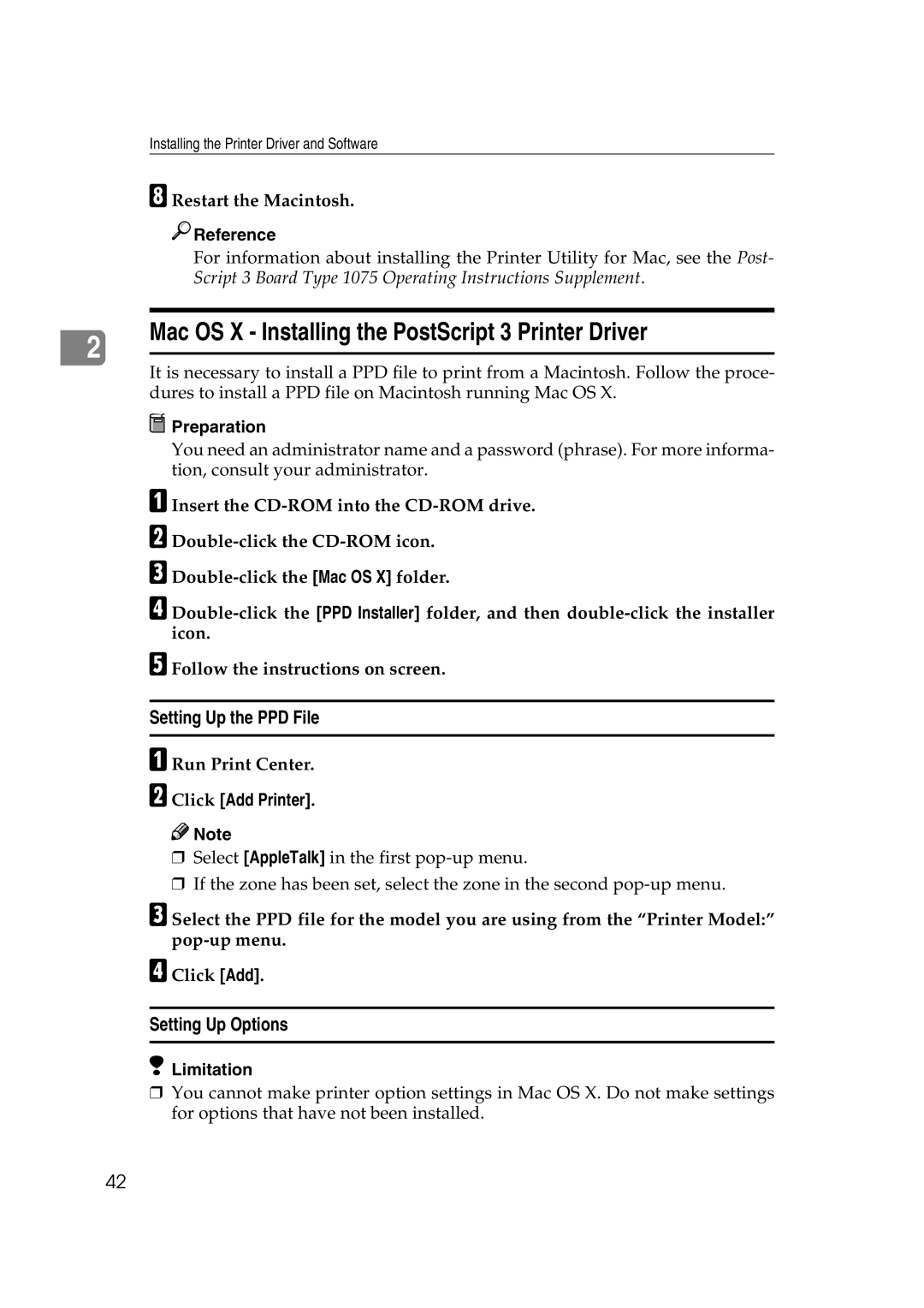 Xerox 1075 manual Mac OS X Installing the PostScript 3 Printer Driver, Run Print Center, Click Add Printer 