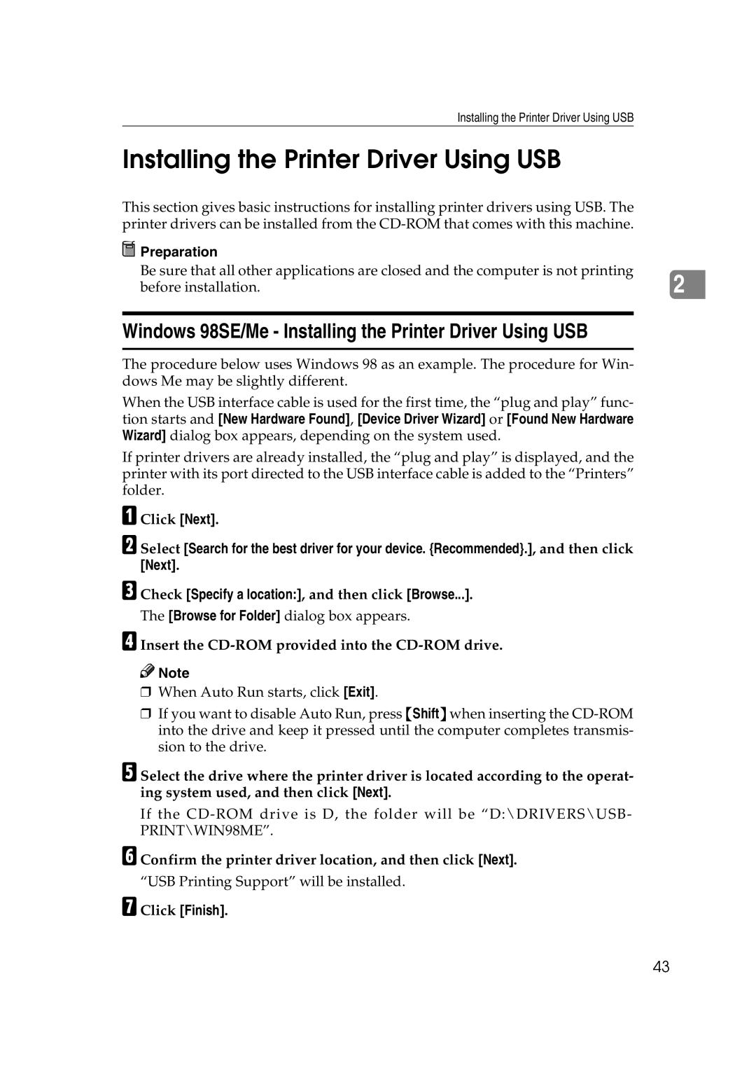 Xerox 1075 Windows 98SE/Me Installing the Printer Driver Using USB, Check Specify a location, and then click Browse 