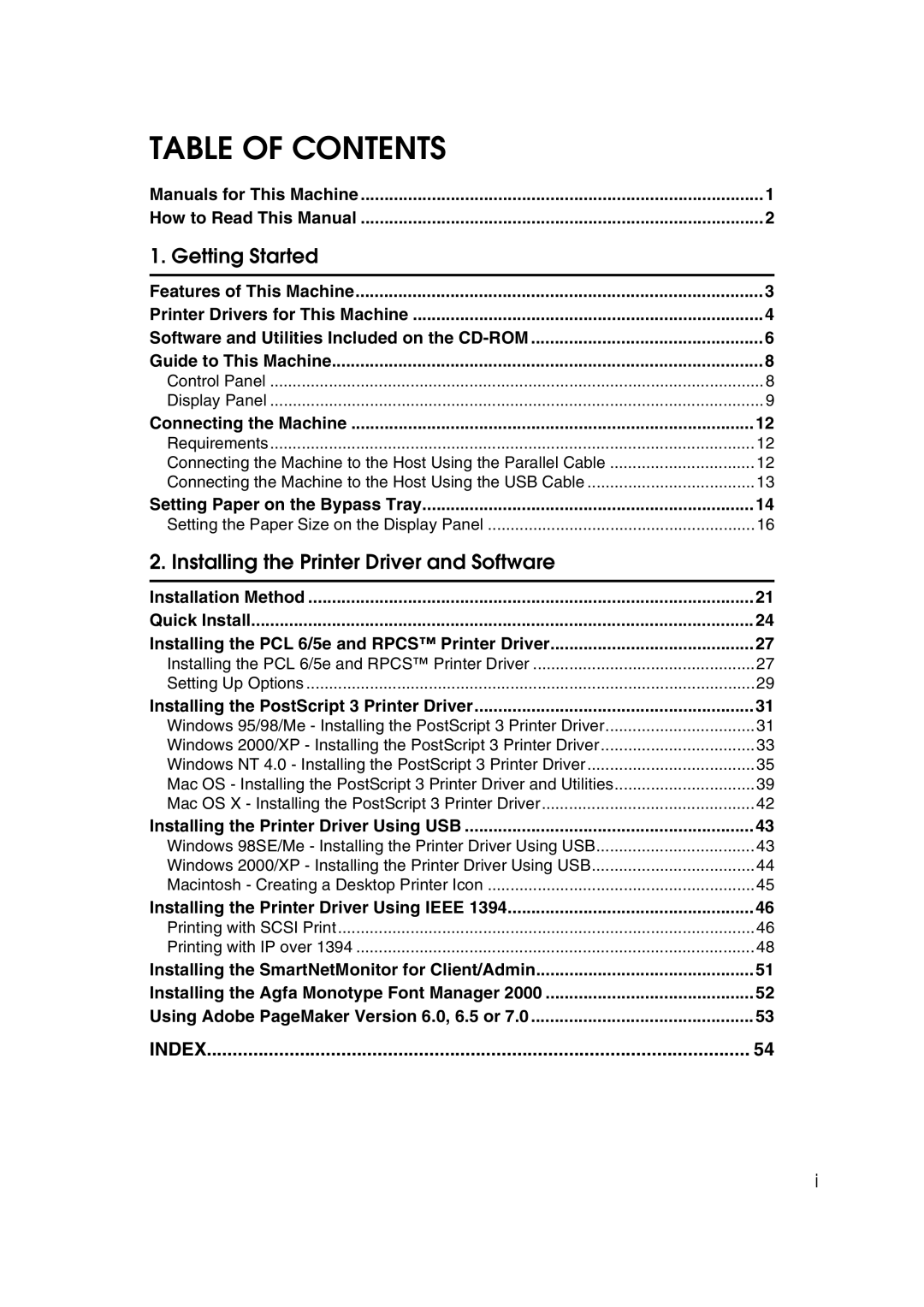 Xerox 1075 manual Table of Contents 