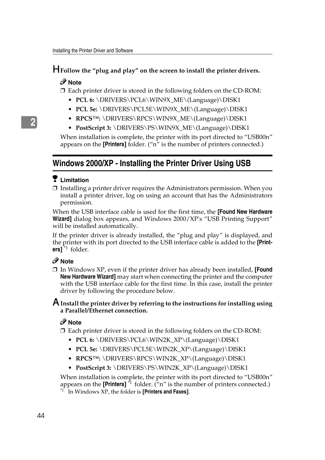 Xerox 1075 manual Windows 2000/XP Installing the Printer Driver Using USB, PostScript 