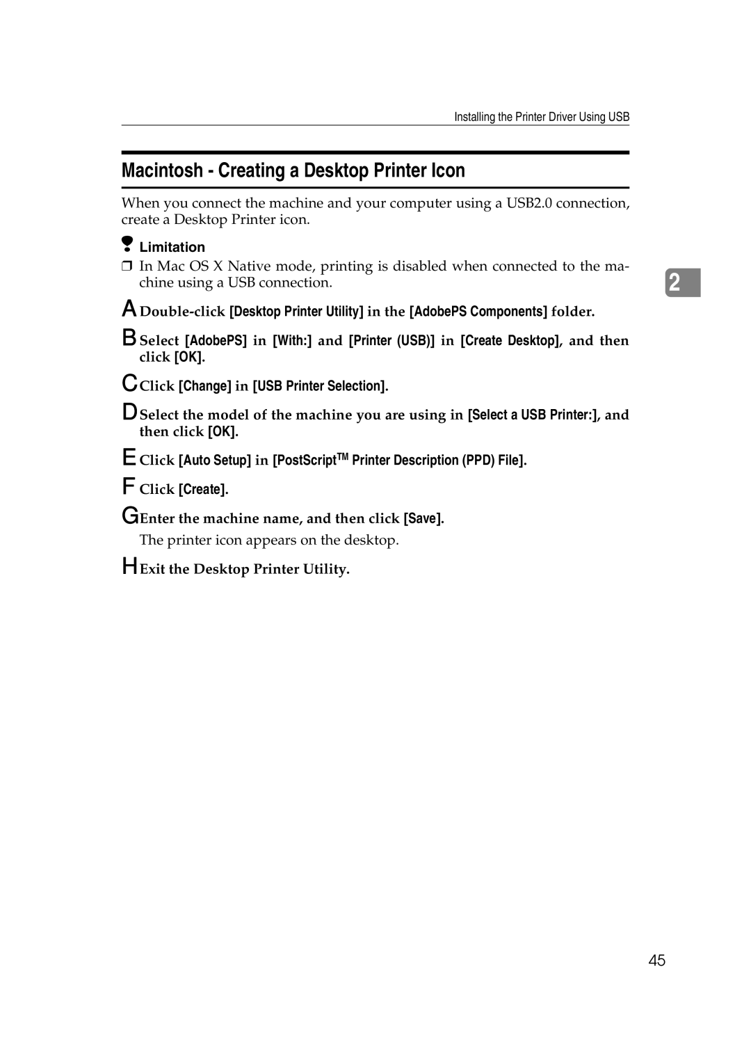 Xerox 1075 manual Macintosh Creating a Desktop Printer Icon, Click Change in USB Printer Selection 