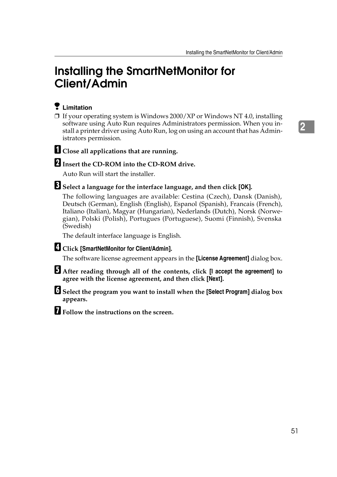 Xerox 1075 manual Installing the SmartNetMonitor for Client/Admin, Click SmartNetMonitor for Client/Admin 