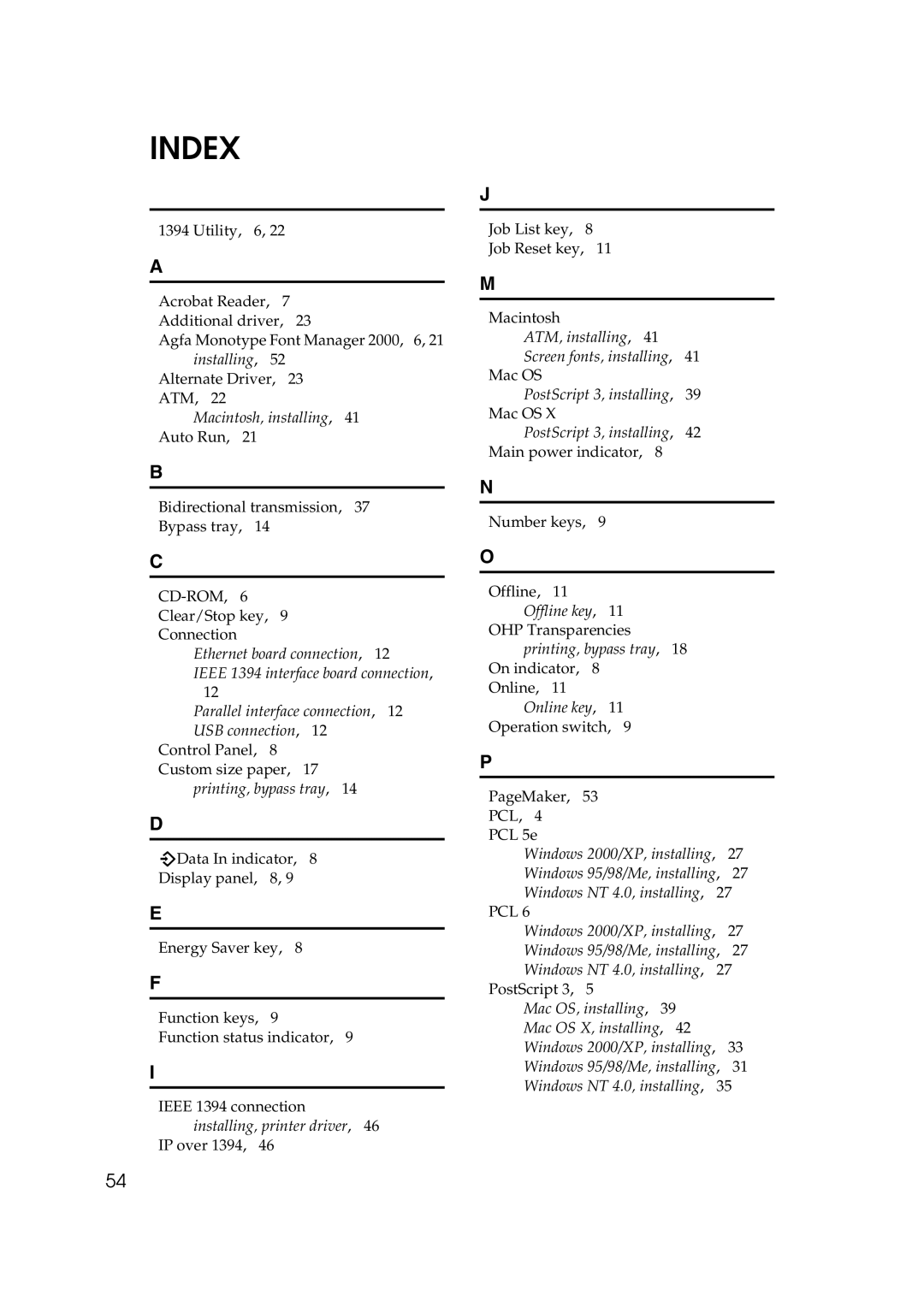 Xerox 1075 manual Index 