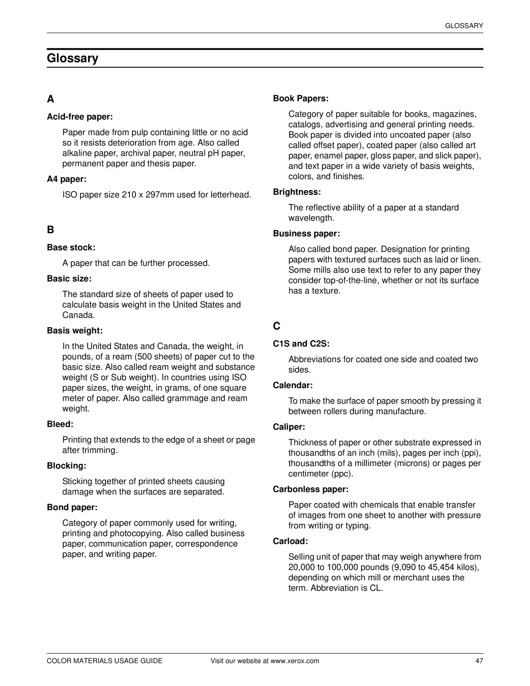 Xerox 12 manual Glossary 