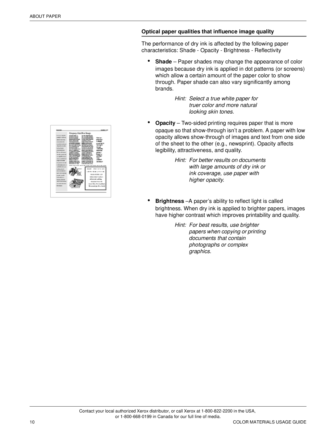 Xerox 12 manual Optical paper qualities that influence image quality 