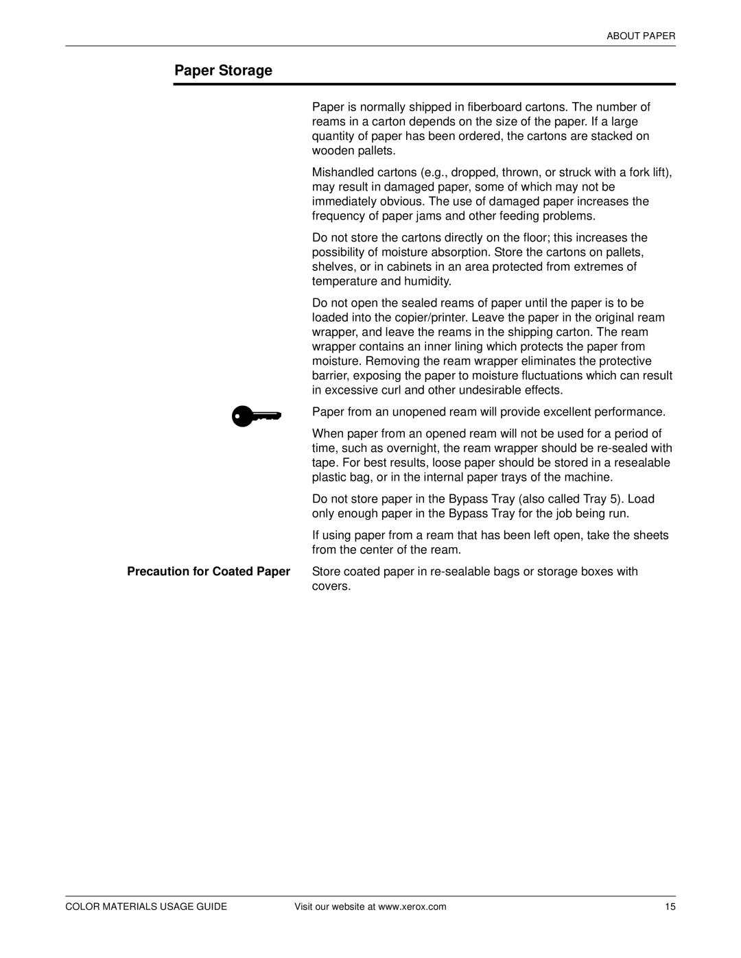 Xerox 12 manual Paper Storage 