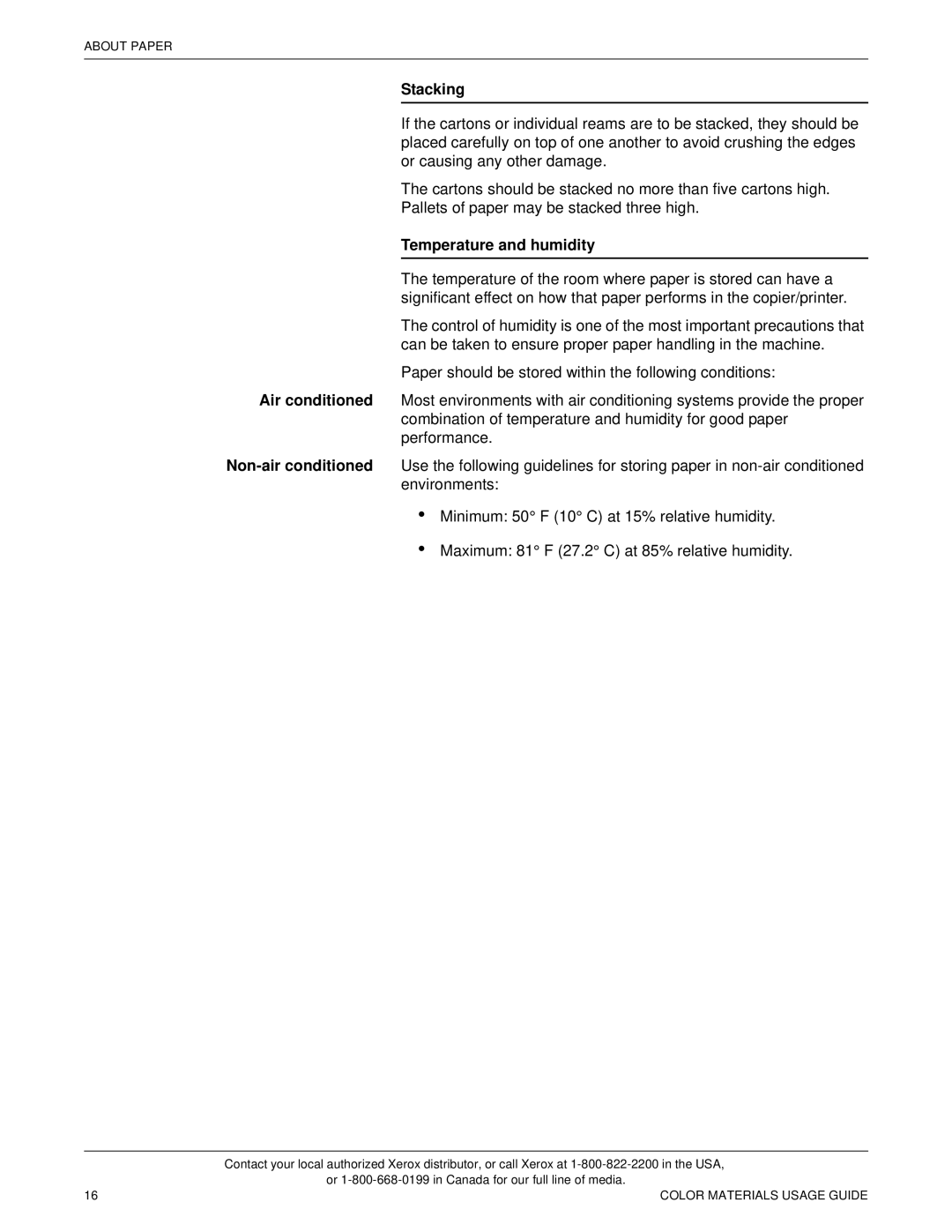 Xerox 12 manual Stacking, Temperature and humidity 