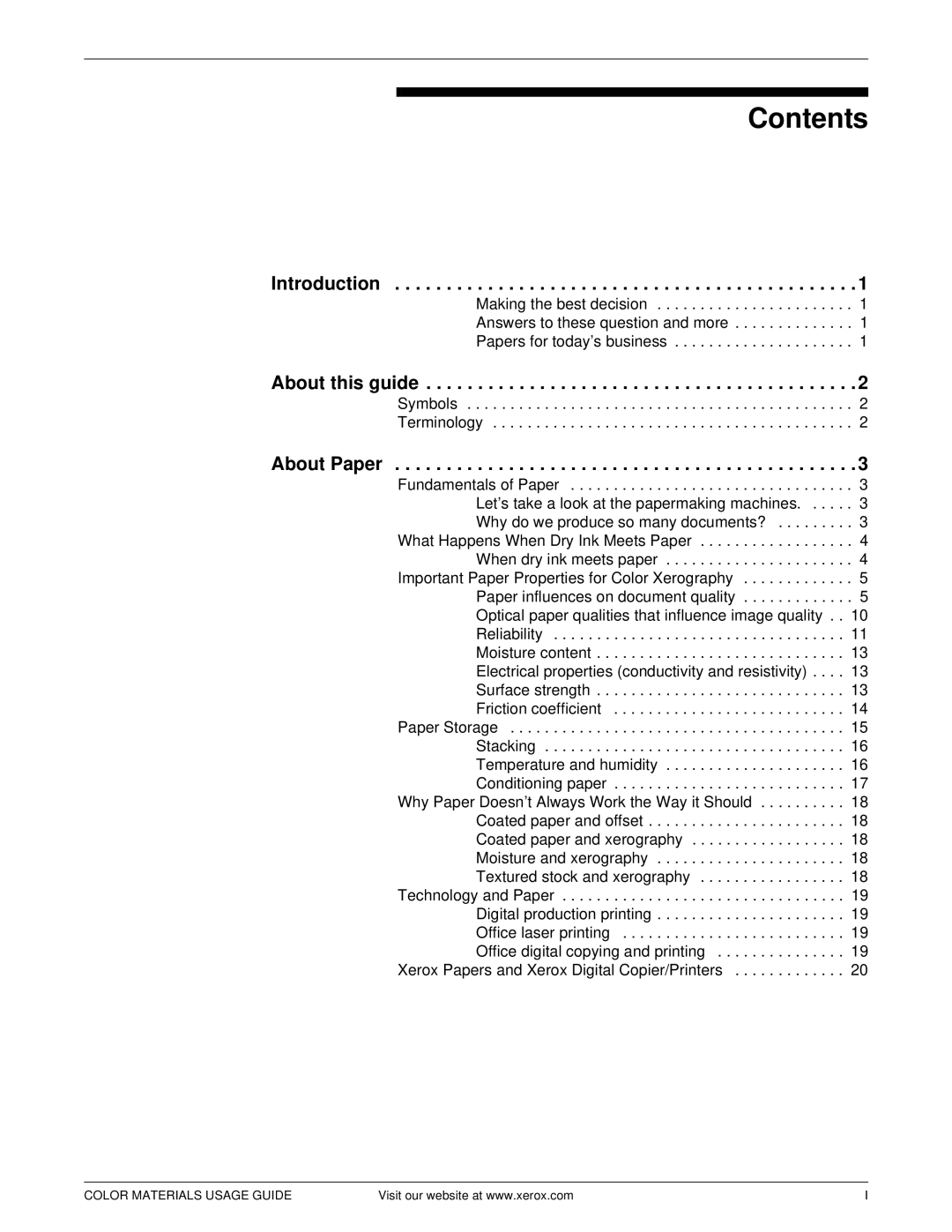 Xerox 12 manual Contents 