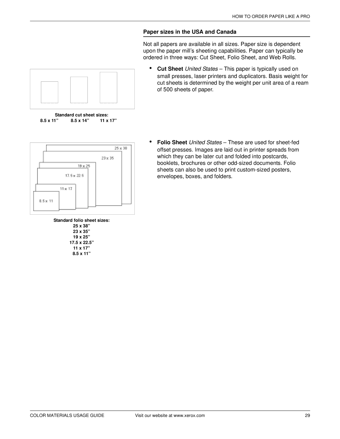 Xerox 12 manual Paper sizes in the USA and Canada 