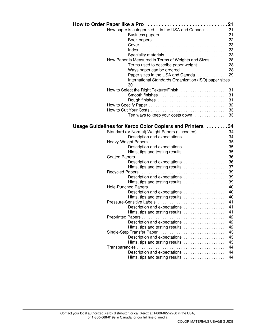 Xerox 12 manual How to Order Paper like a Pro, Usage Guidelines for Xerox Color Copiers and Printers 