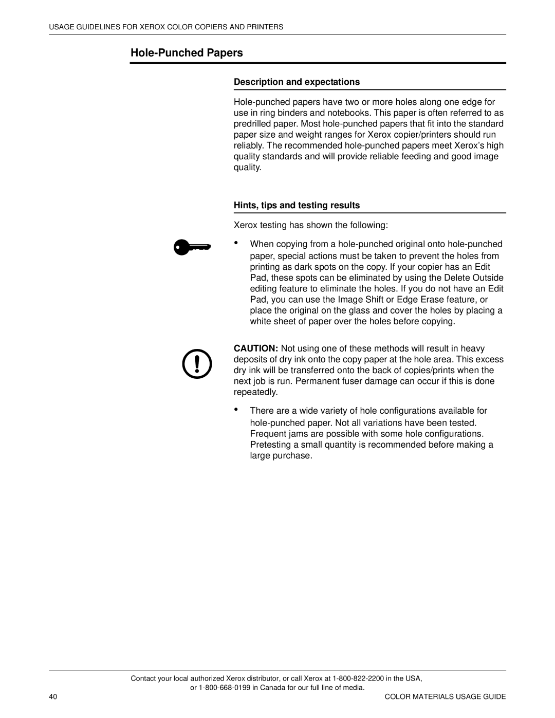 Xerox 12 manual Hole-Punched Papers 