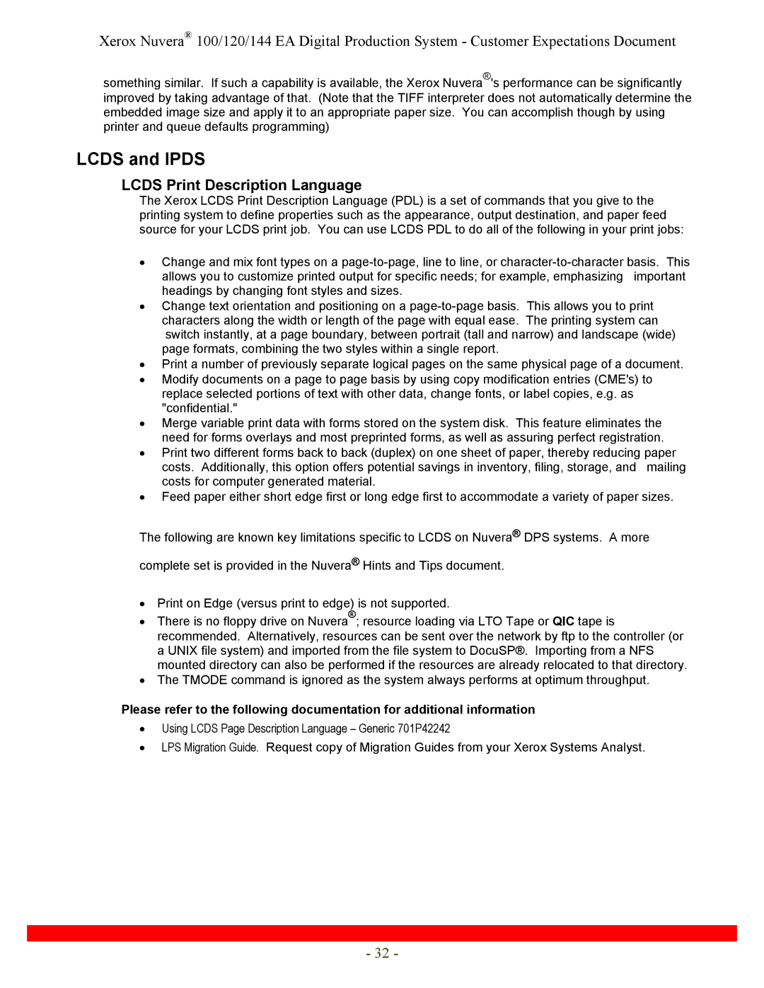 Xerox 120, 144 specifications Lcds and Ipds, Lcds Print Description Language 