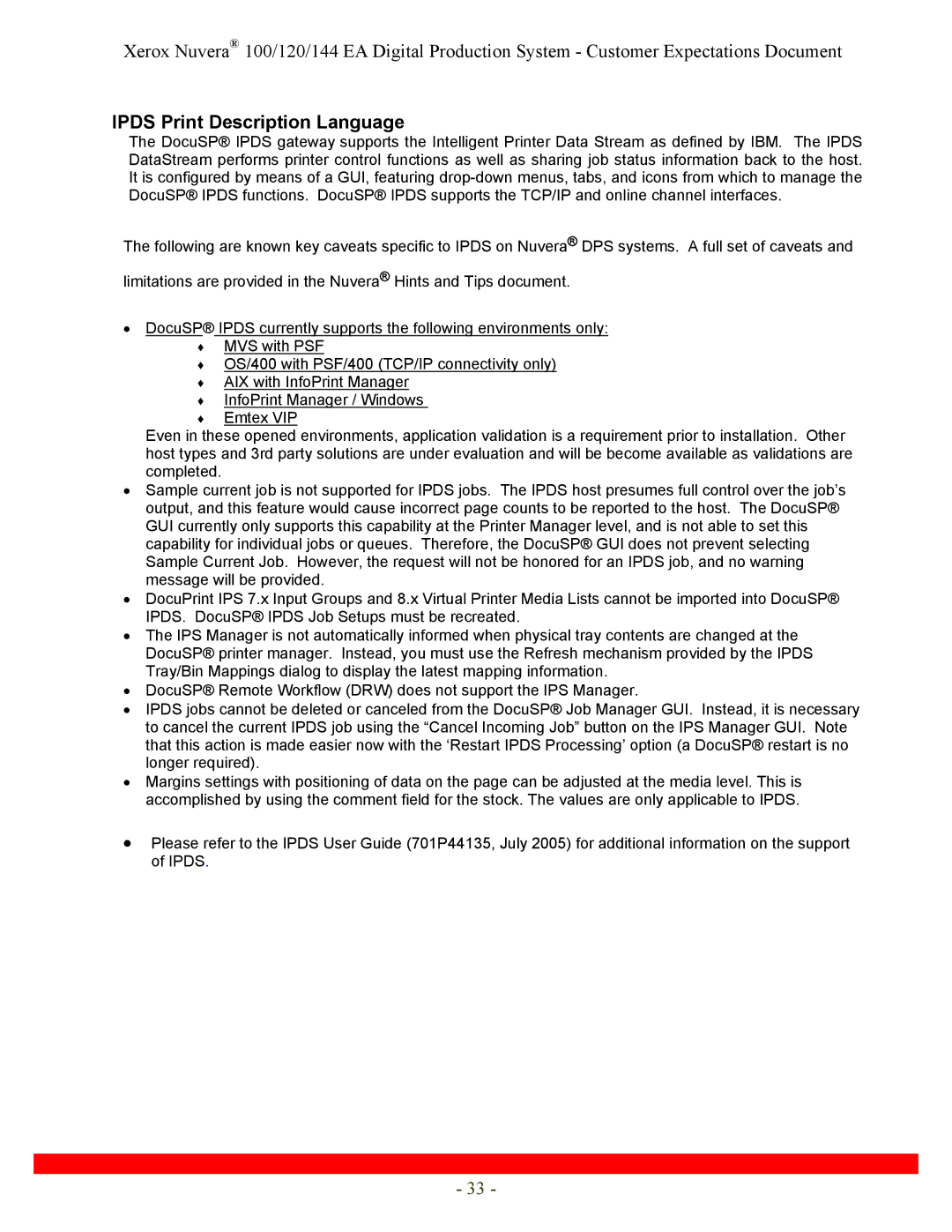 Xerox 144, 120 specifications Ipds Print Description Language 