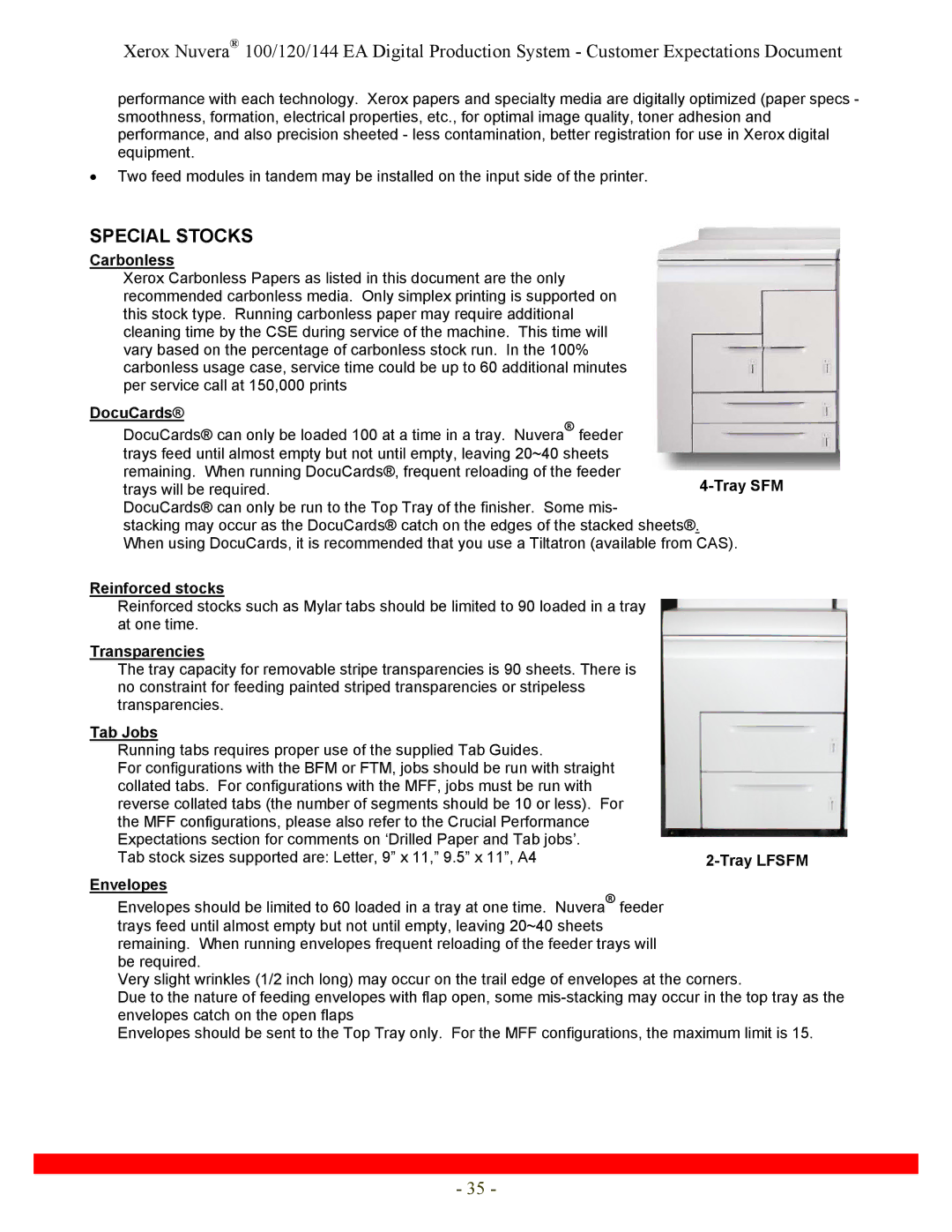 Xerox 144, 120 specifications Special Stocks 