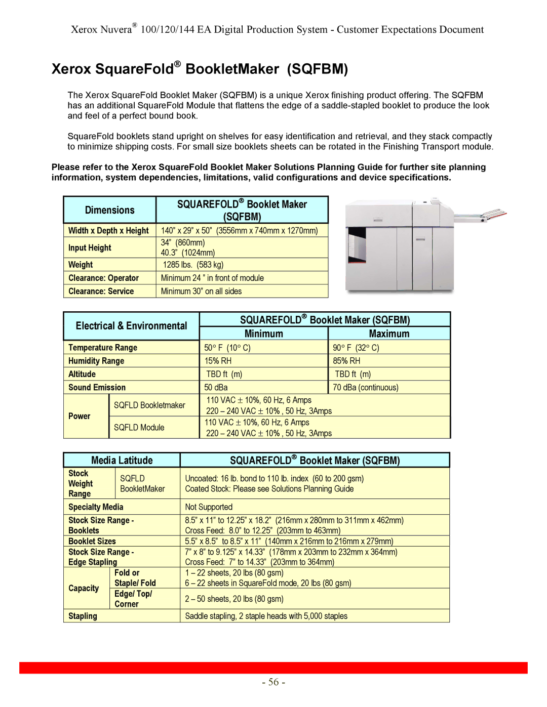 Xerox 120, 144 specifications Xerox SquareFold BookletMaker Sqfbm, Dimensions Squarefold Booklet Maker 