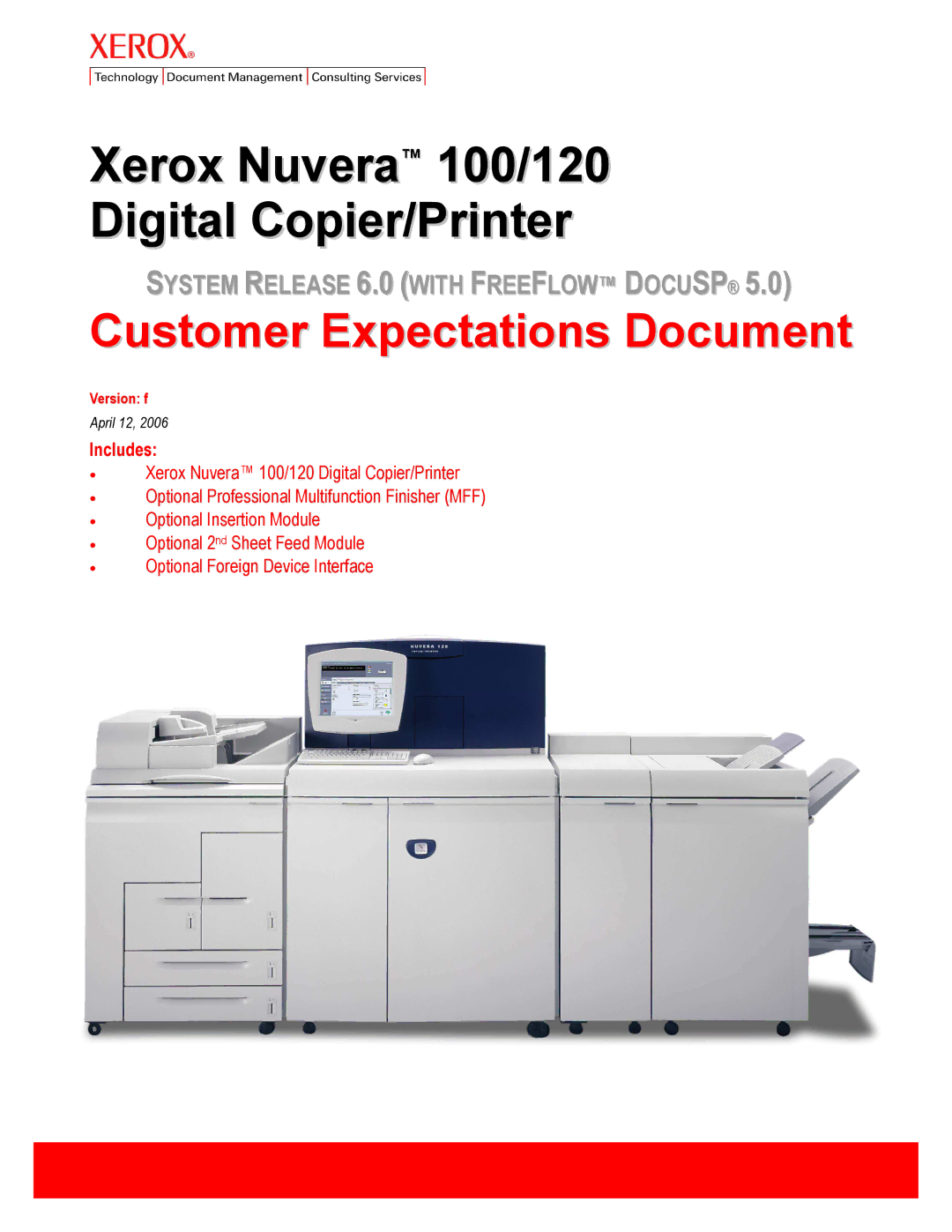 Xerox specifications Xerox Nuvera 100/120/144 EA Digital Production System 