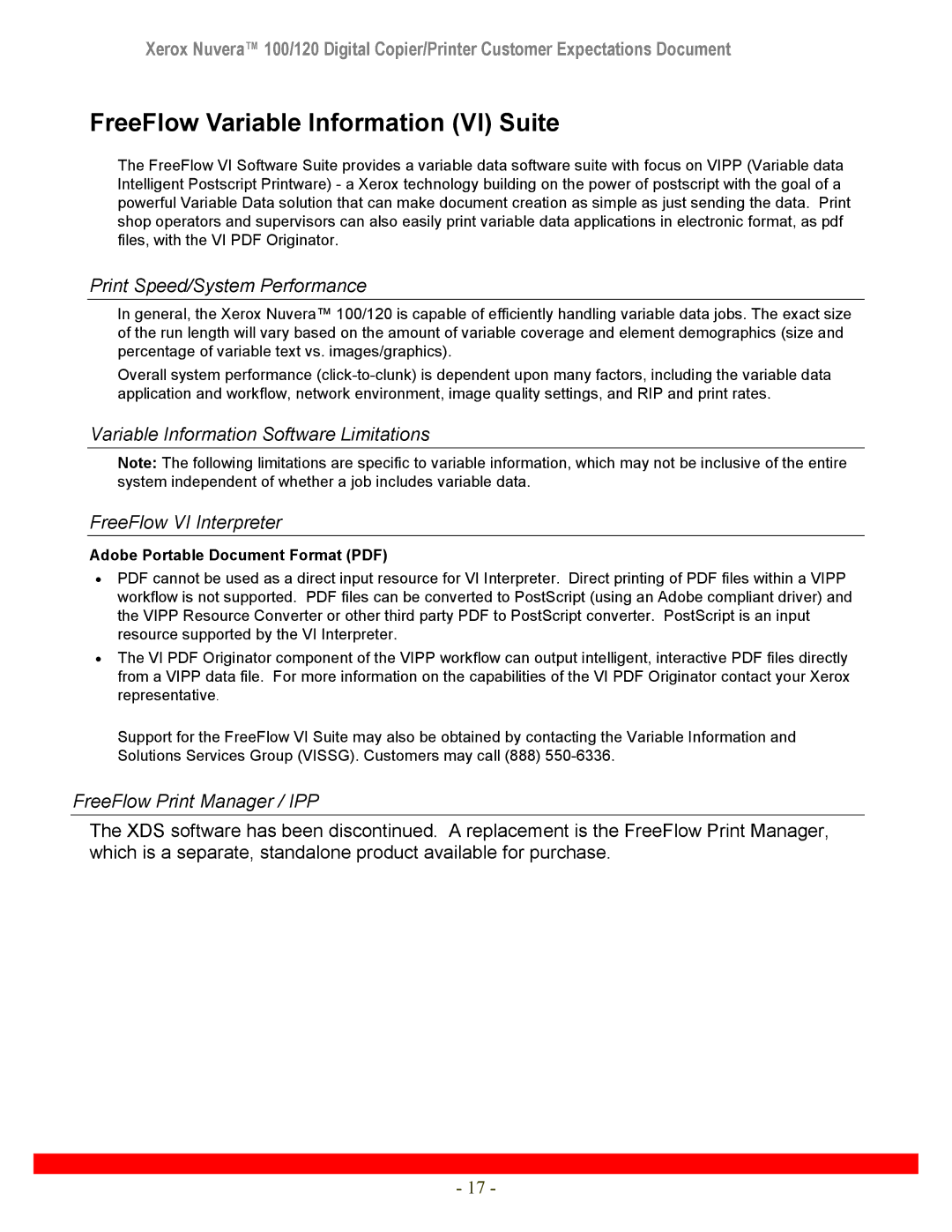 Xerox 120 manual FreeFlow Variable Information VI Suite, Print Speed/System Performance 