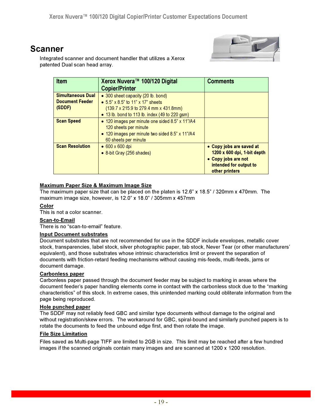 Xerox 120 manual Scanner, Sddf 