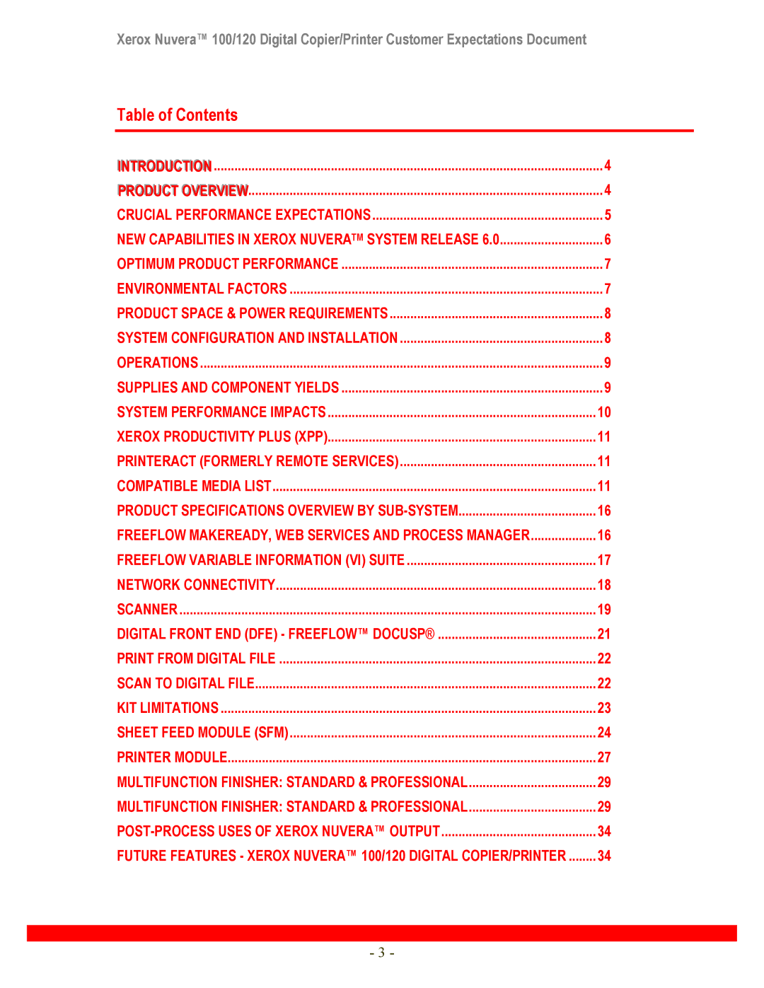 Xerox 120 manual Table of Contents 