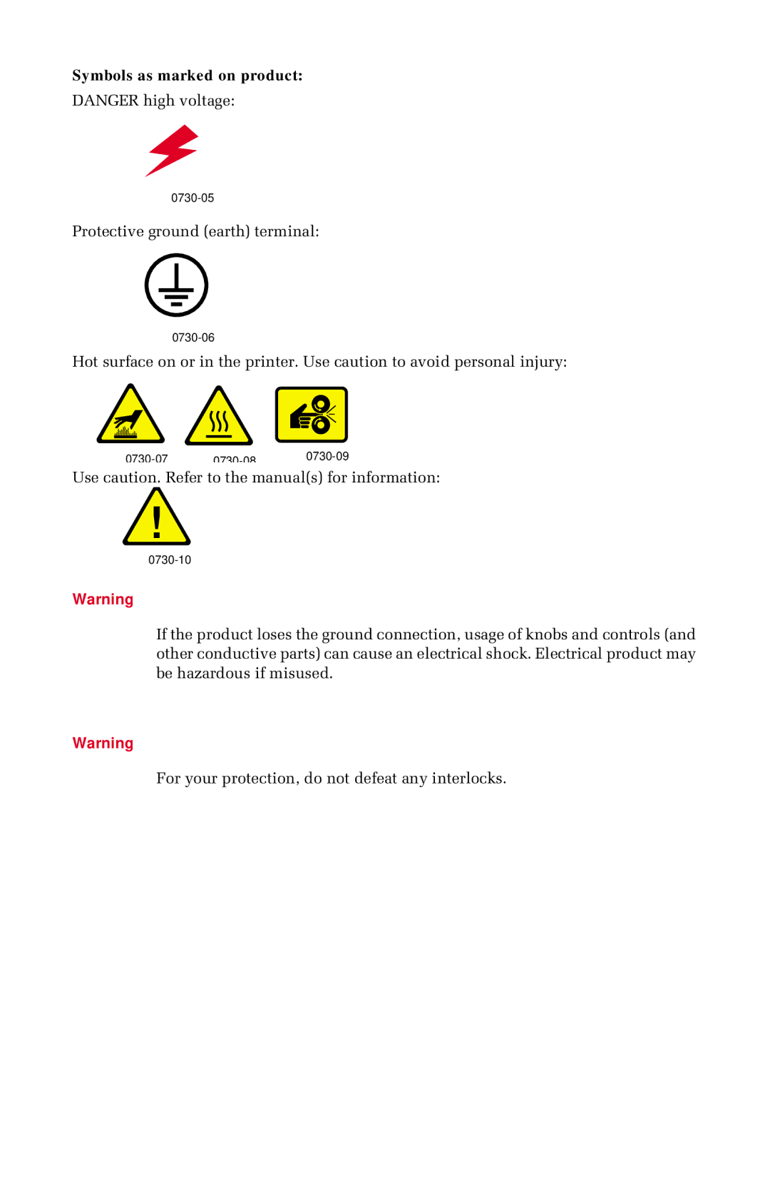 Xerox 1235 manual Symbols as marked on product 