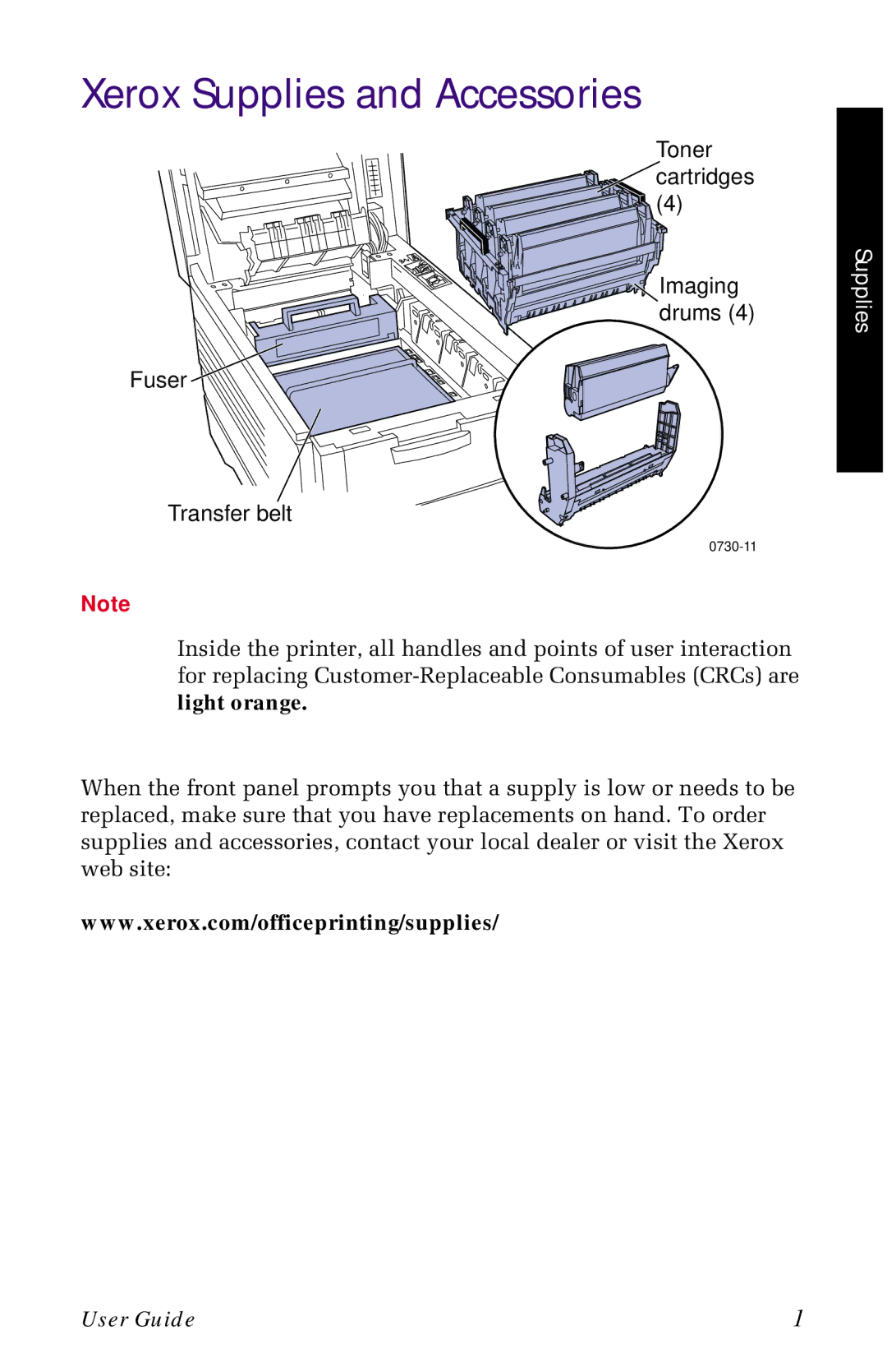 Xerox 1235 manual Xerox Supplies and Accessories, Toner Cartridges Imaging drums Fuser Transfer belt 