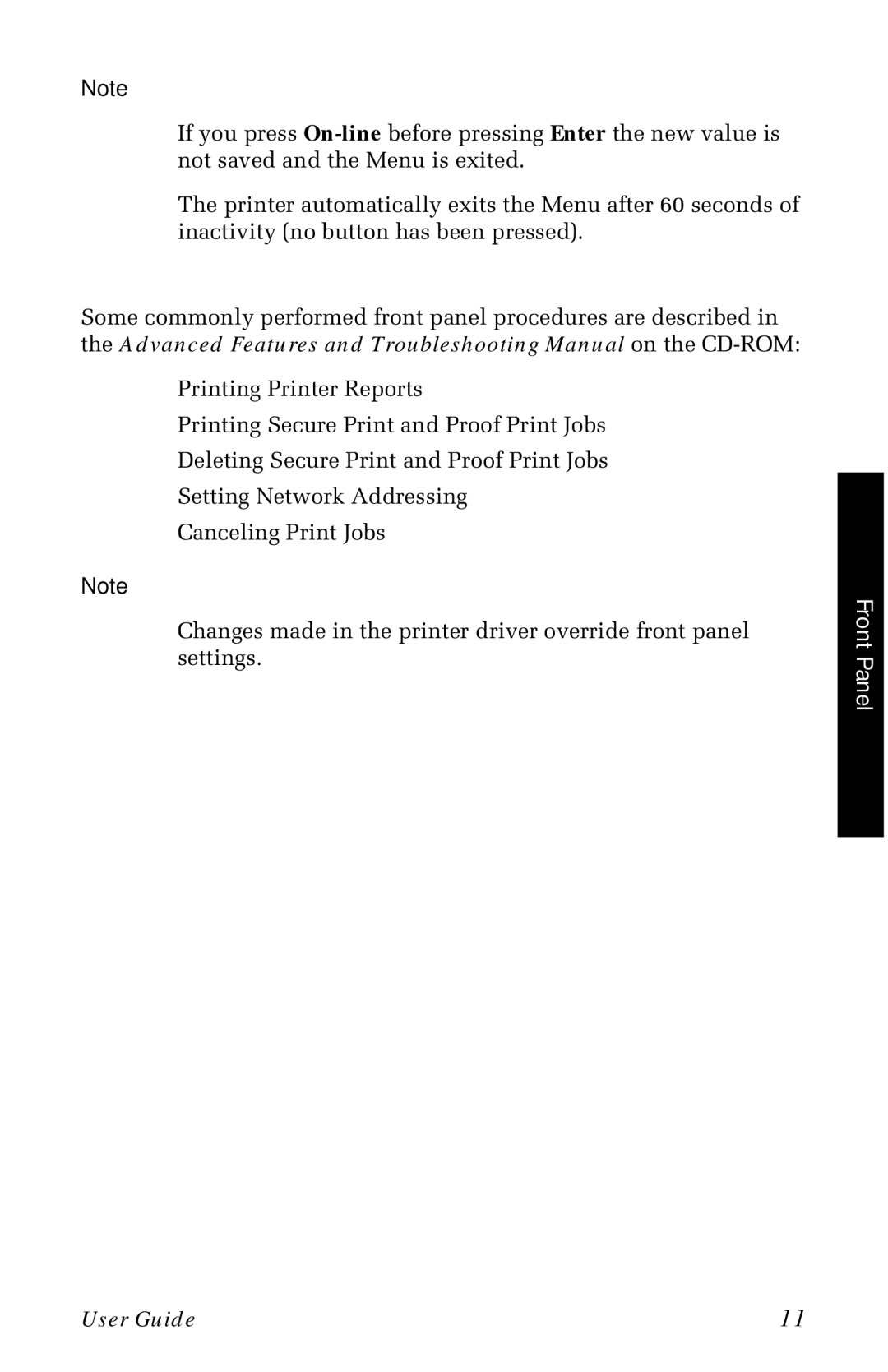 Xerox 1235 manual Front Panel 