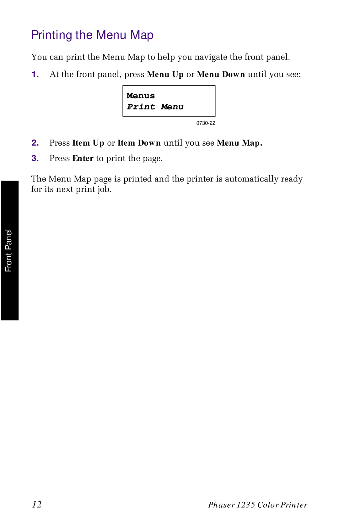 Xerox 1235 manual Printing the Menu Map, Print Menu 