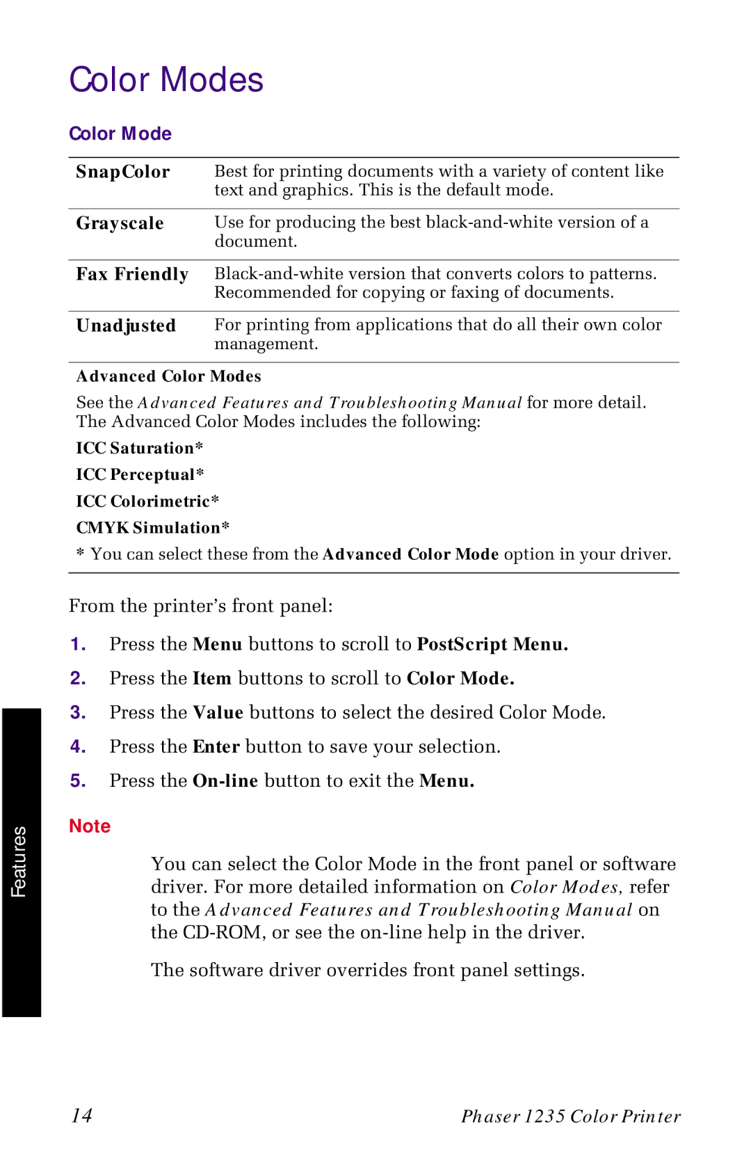 Xerox 1235 manual Advanced Color Modes 