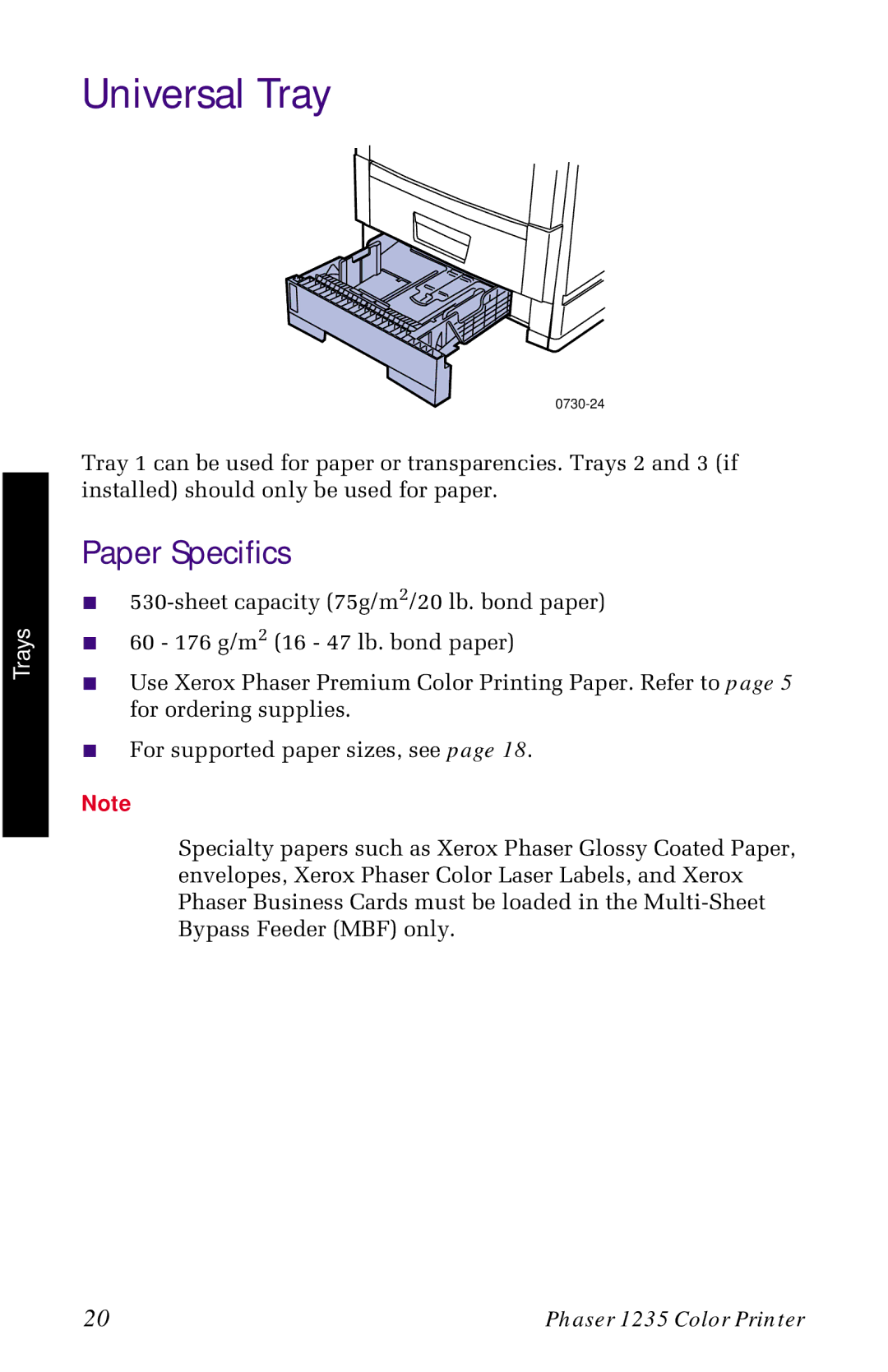 Xerox 1235 manual Universal Tray, Paper Specifics 