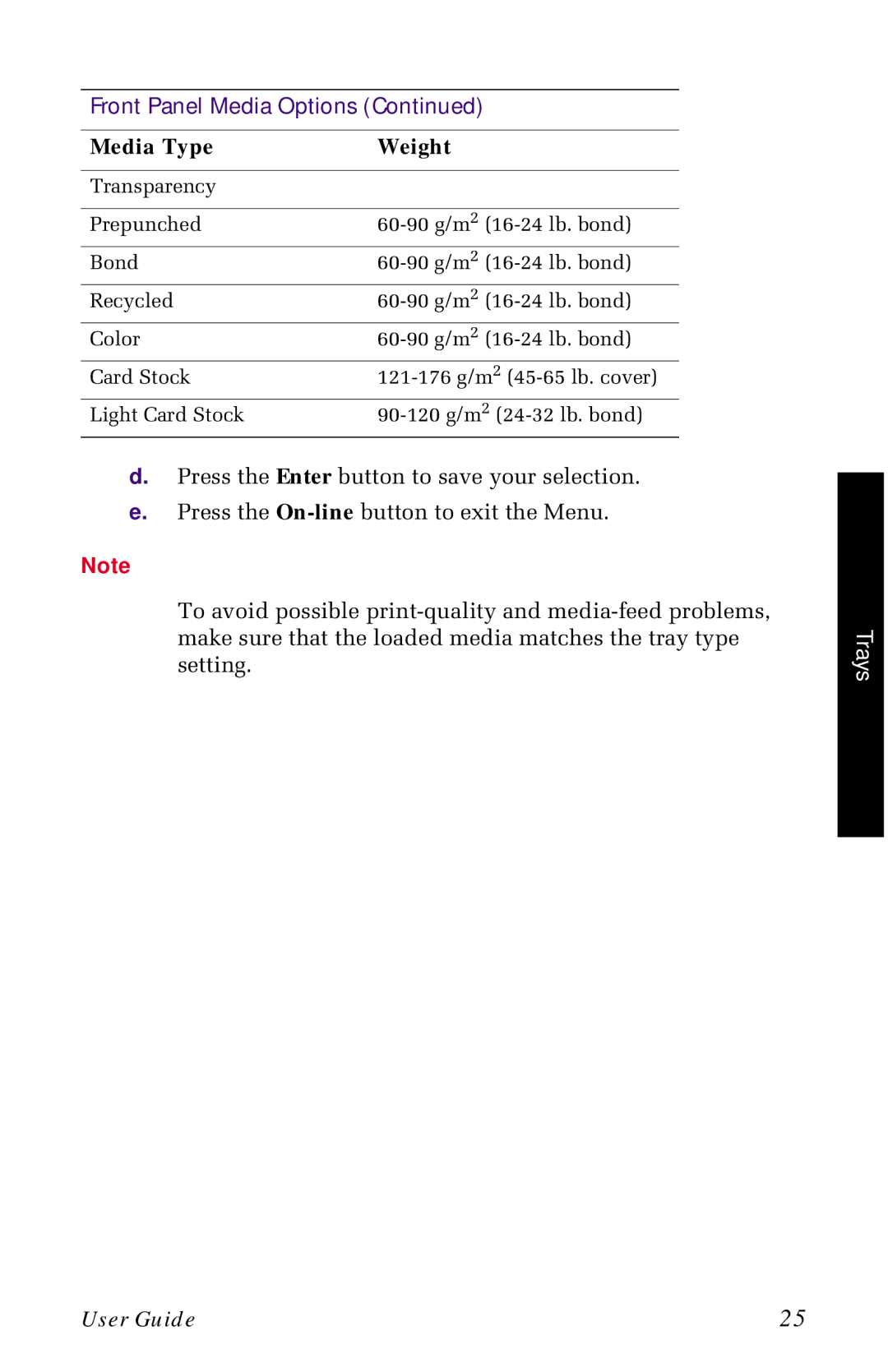 Xerox 1235 manual Media Type Weight 