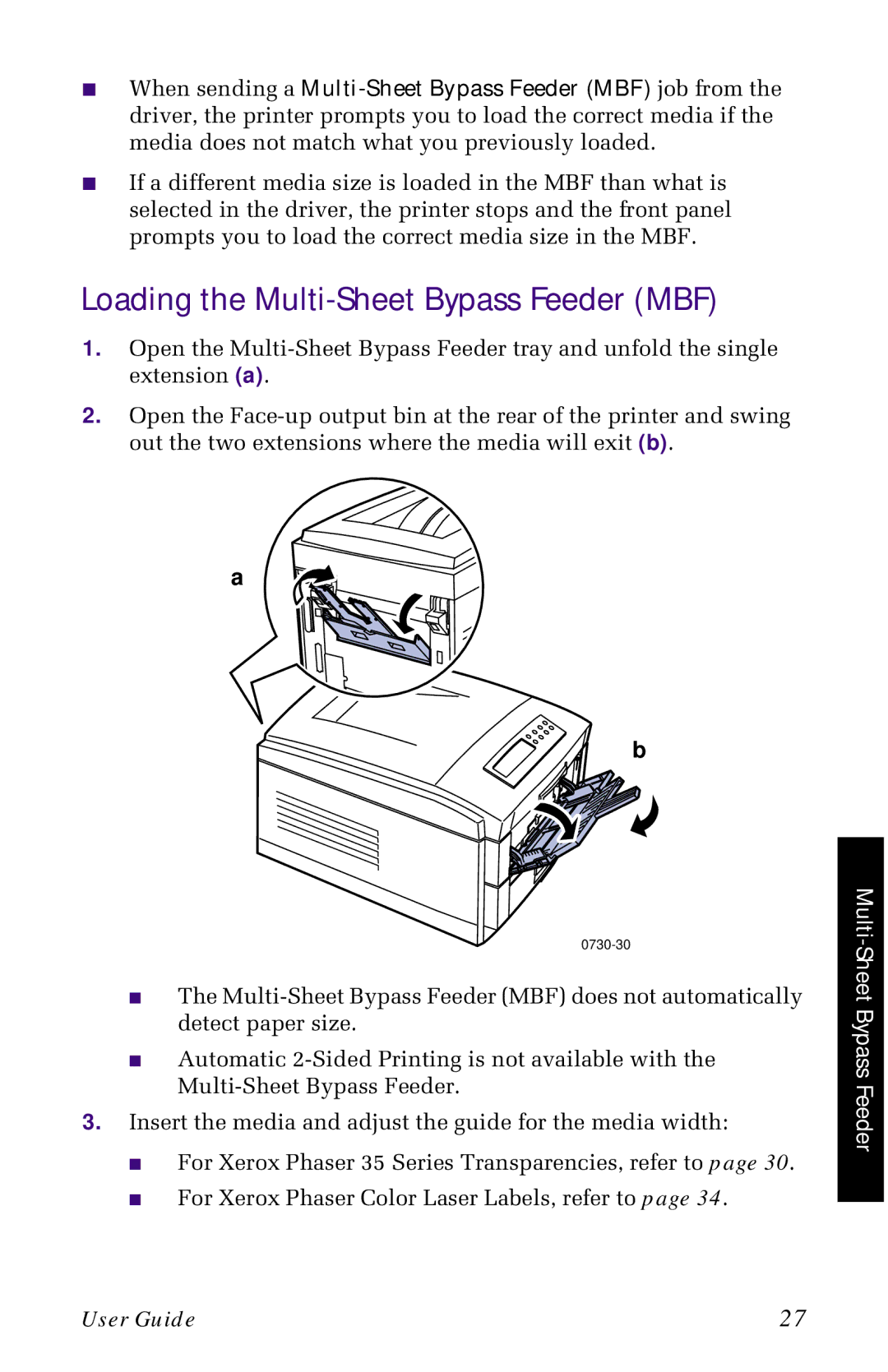 Xerox 1235 manual Loading the Multi-Sheet Bypass Feeder MBF 