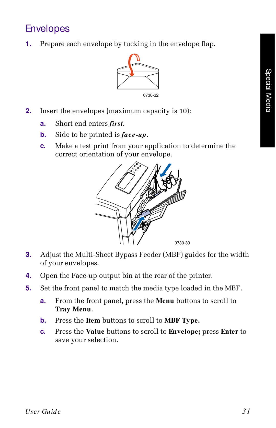 Xerox 1235 manual Envelopes 