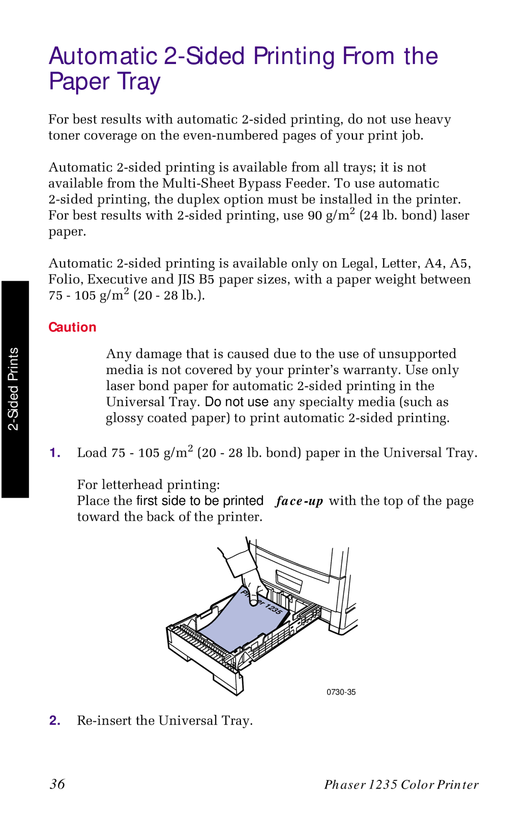 Xerox 1235 manual Automatic 2-Sided Printing From the Paper Tray 