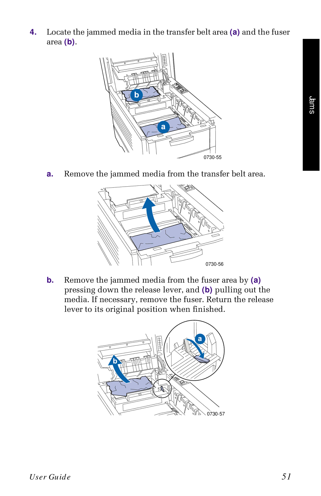 Xerox 1235 manual Remove the jammed media from the transfer belt area 