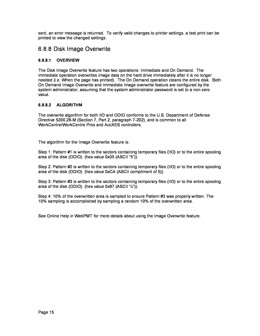 Xerox 12.7 B 114 manual Disk Image Overwrite, 6.8.8.1OVERVIEW, 6.8.8.2ALGORITHM 