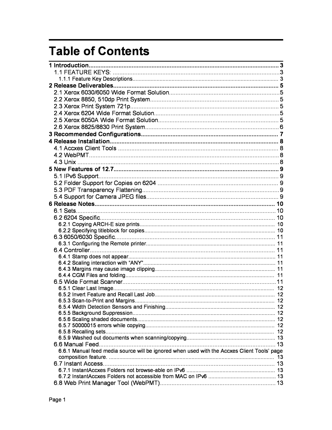Xerox 12.7 B 114 manual Table of Contents 