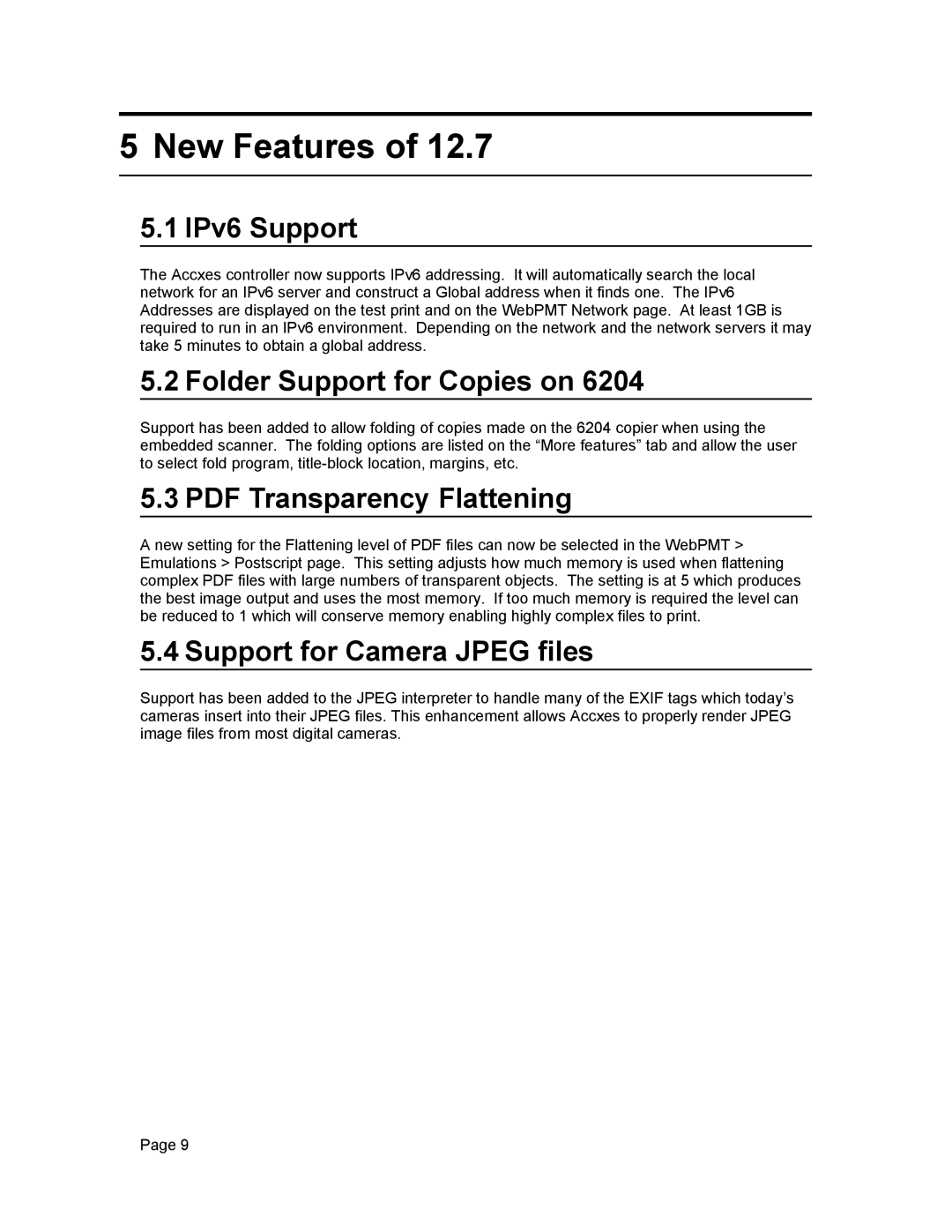 Xerox 12.7 B 114 manual New Features, IPv6 Support, Folder Support for Copies on, Support for Camera Jpeg files 