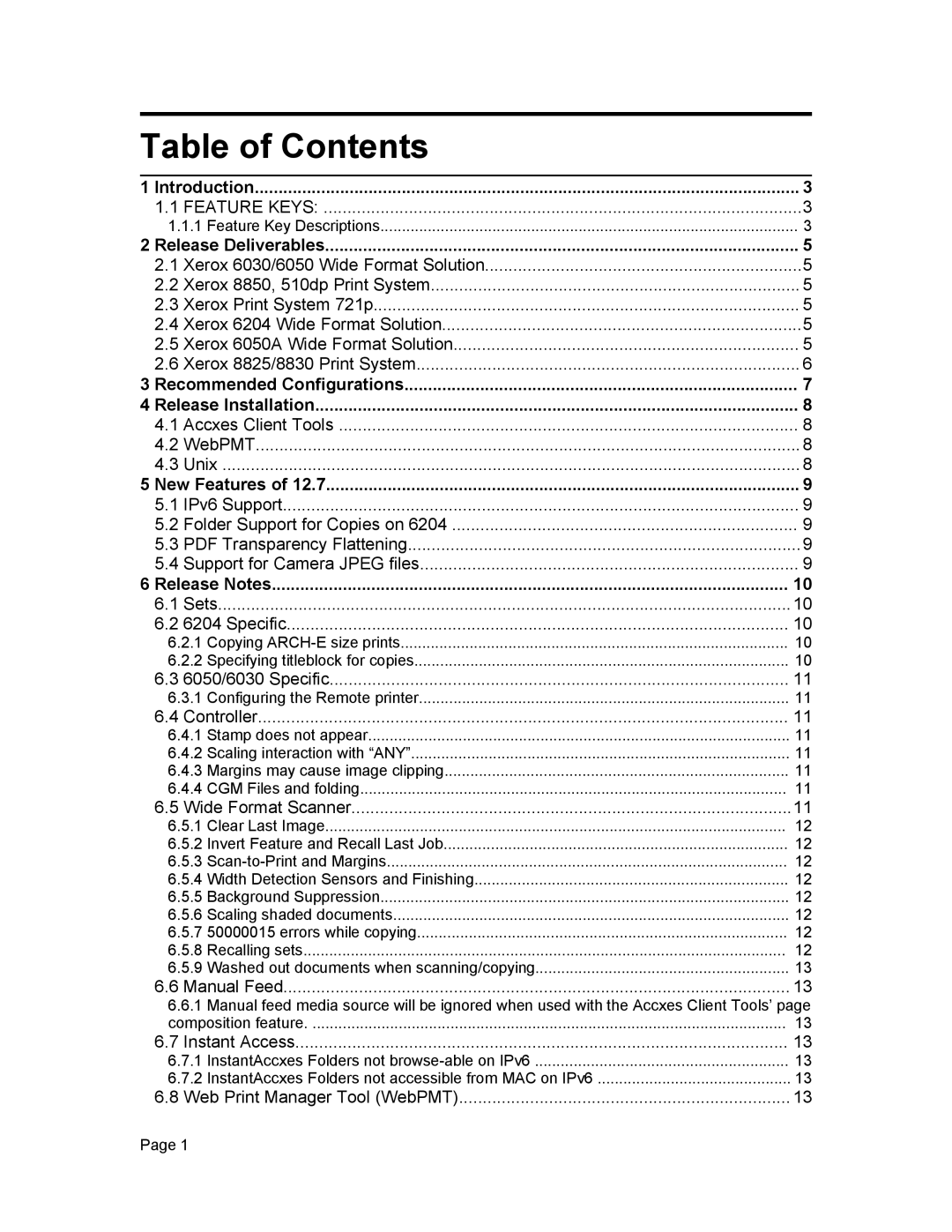 Xerox 12.7 B 114 manual Table of Contents 