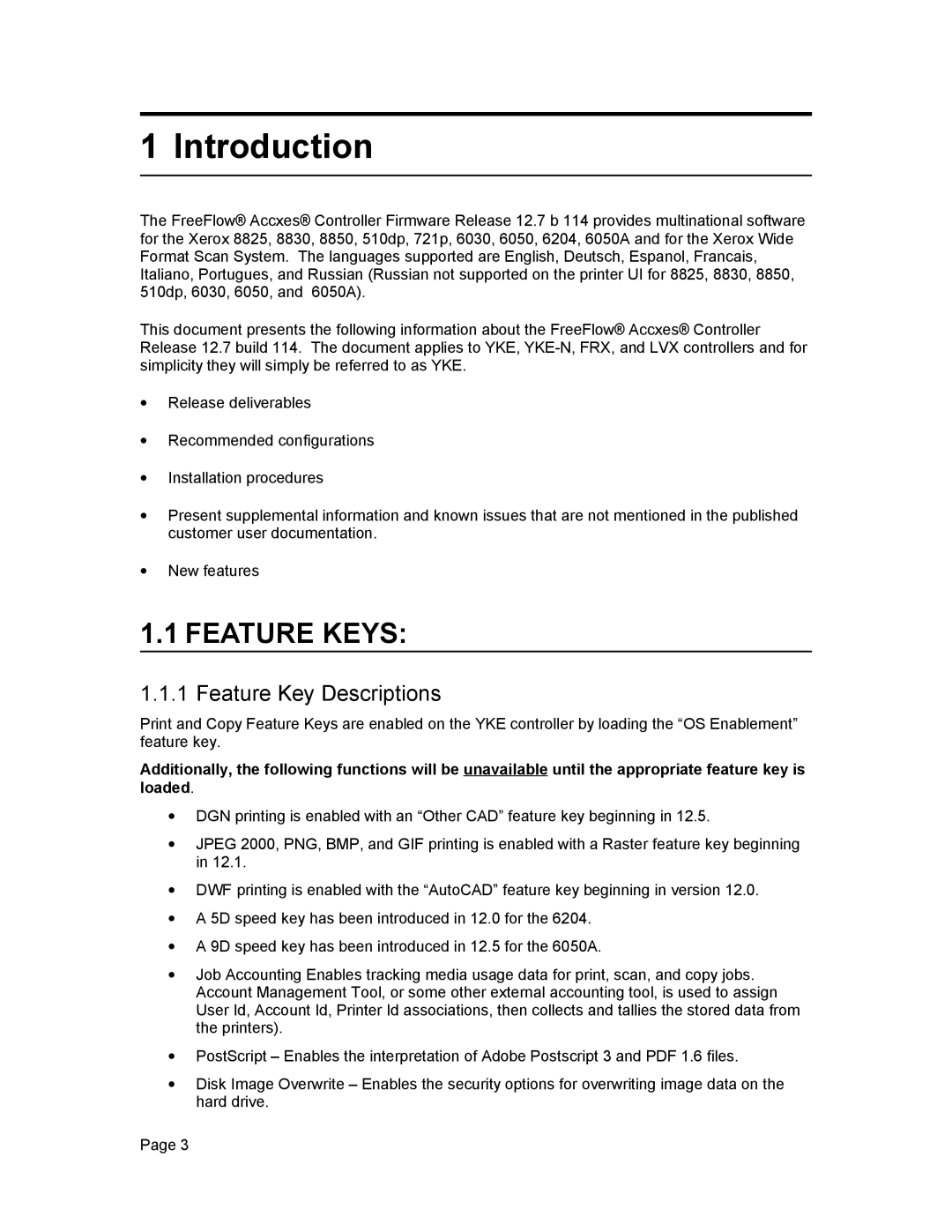 Xerox 12.7 B 114 manual Introduction, Feature Key Descriptions 