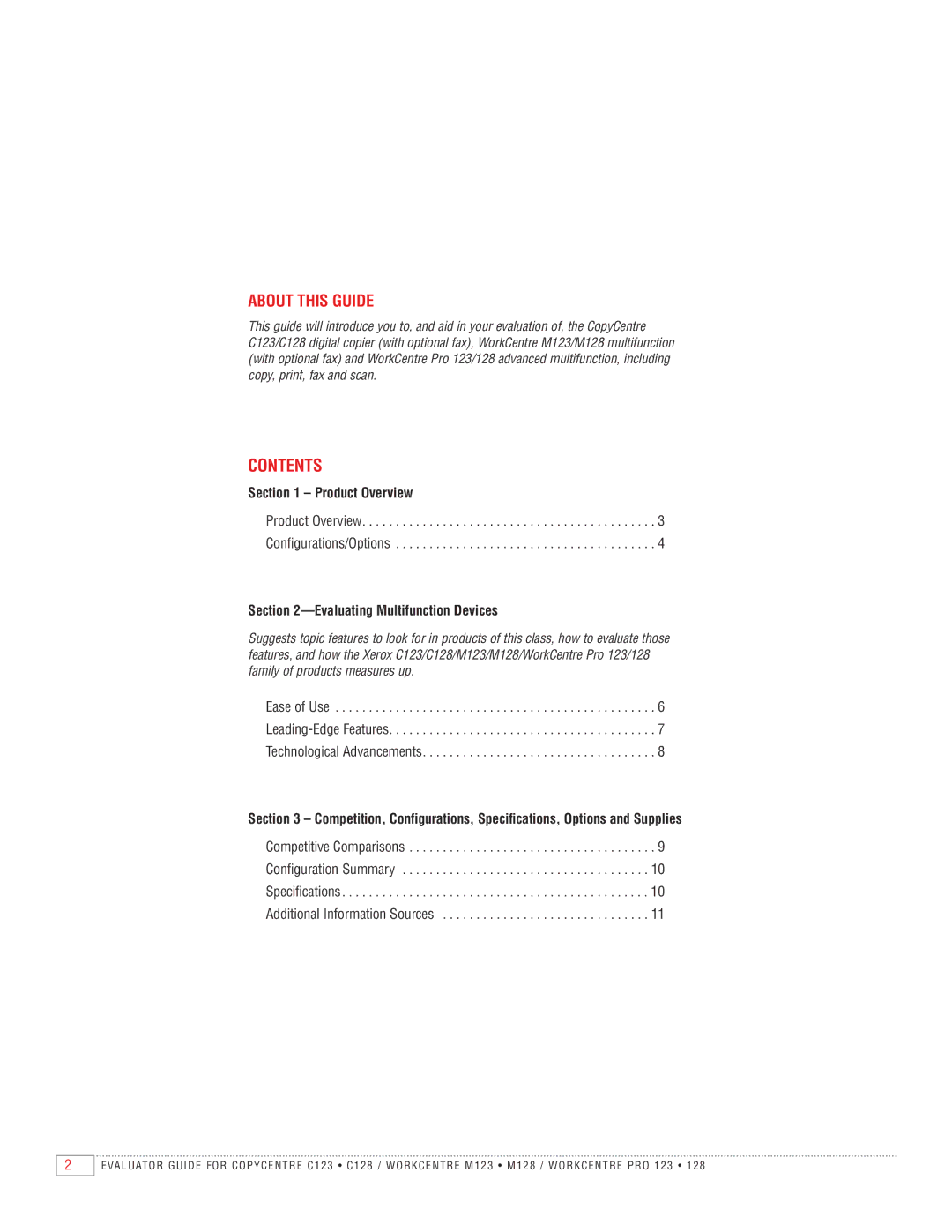 Xerox C123, C128, M123, M128 manual Contents 