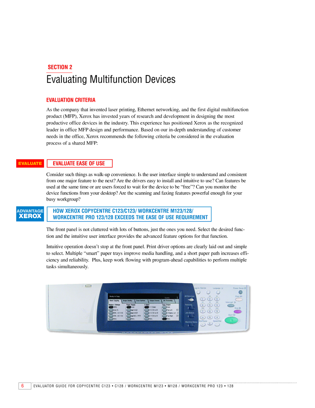 Xerox C128, C123, M123, M128 manual Evaluating Multifunction Devices, Evaluation Criteria, Evaluate Ease of USE 