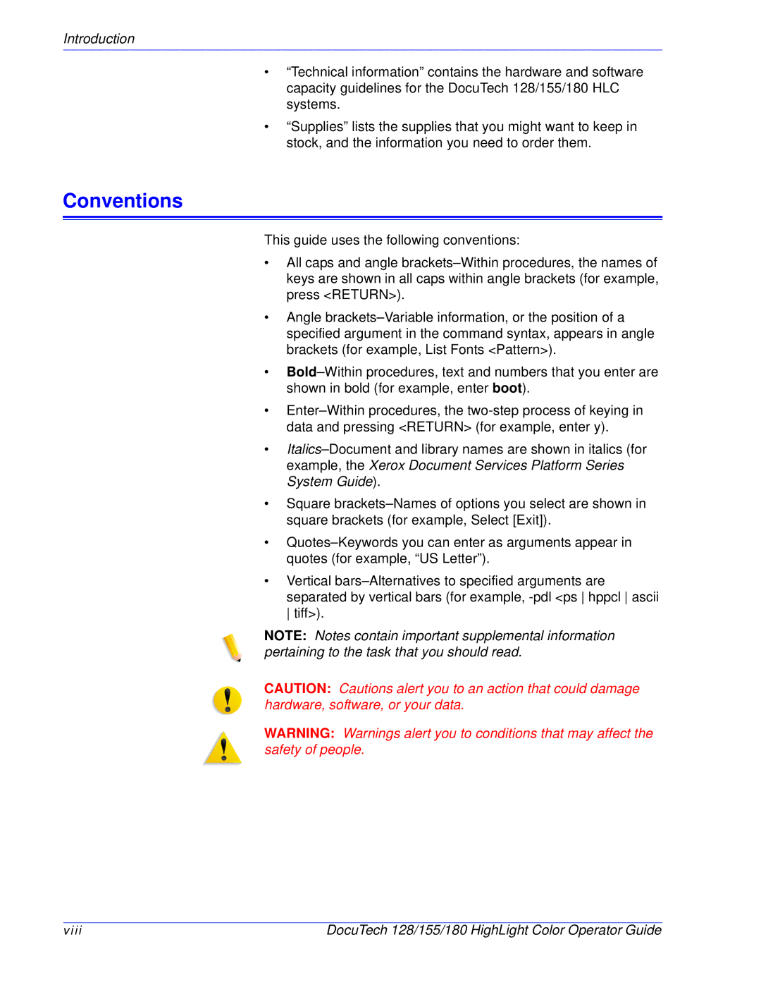 Xerox 128 manual Conventions 