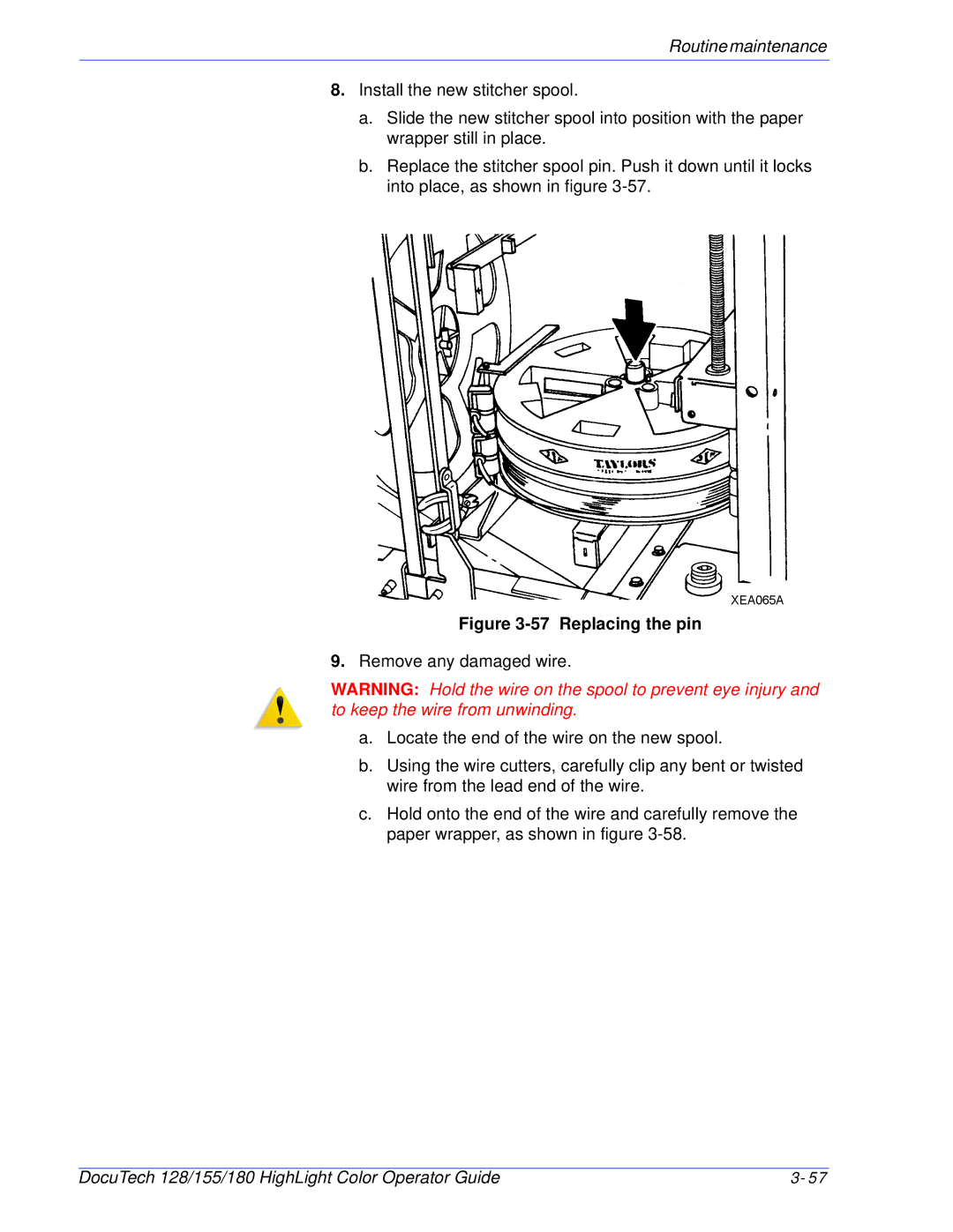 Xerox 128 manual Replacing the pin 