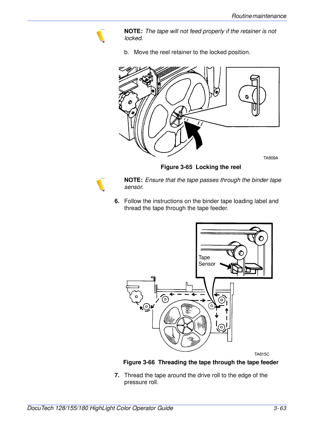 Xerox 128 manual Locking the reel 