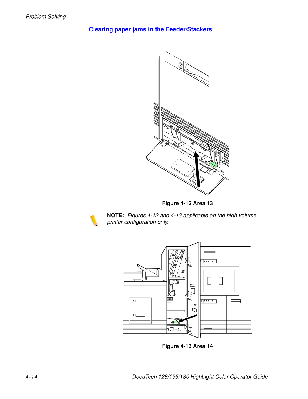 Xerox 128 manual Clearing paper jams in the Feeder/Stackers, Area 